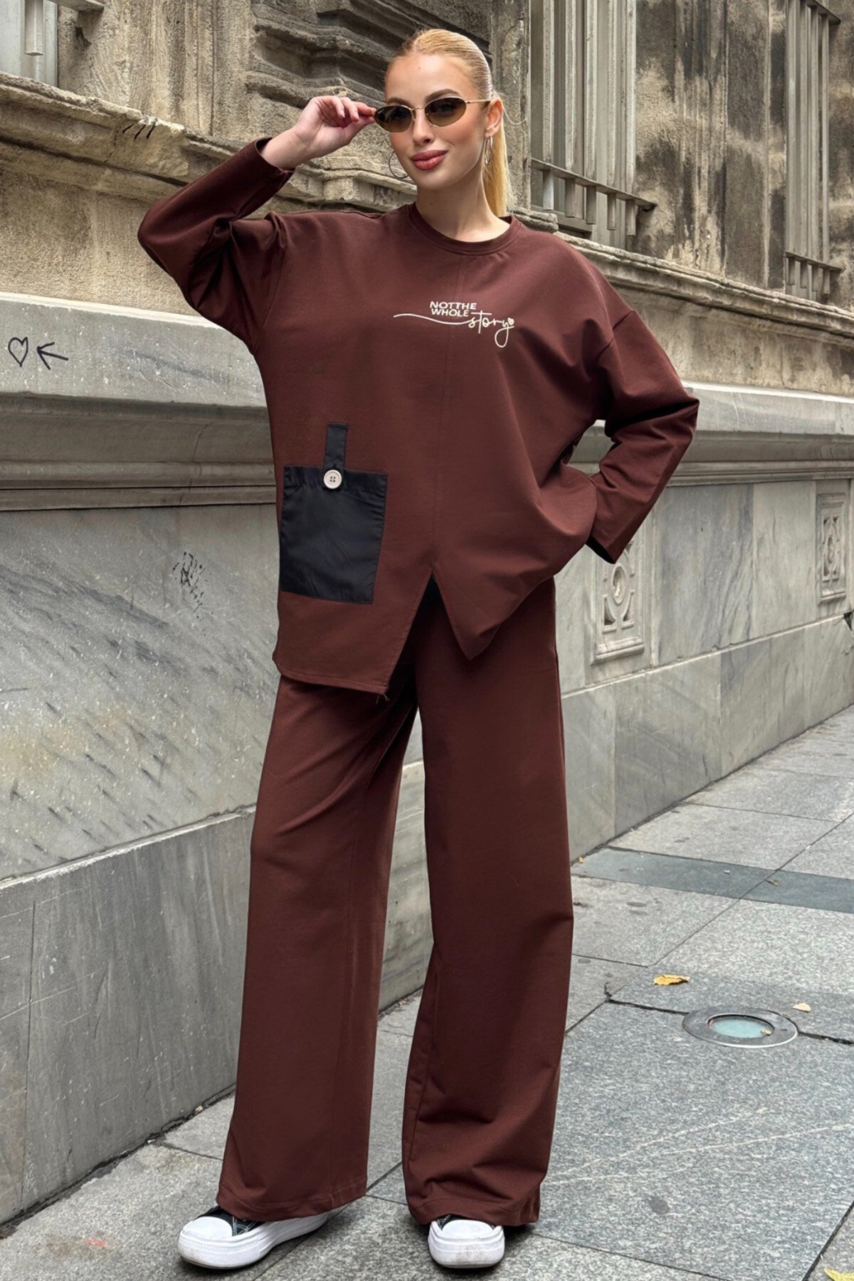 Yazı Baskılı Cep Detaylı Salaş İkili Takım