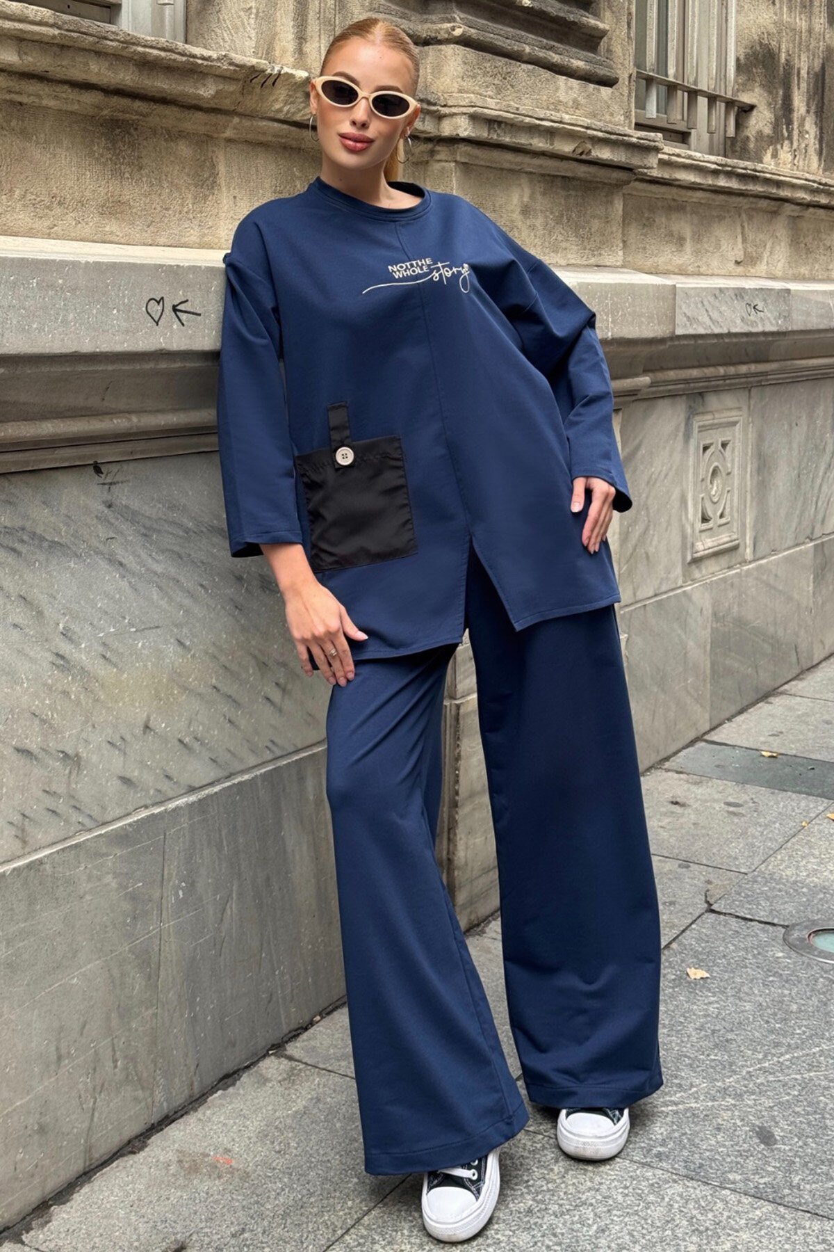 Yazı Baskılı Cep Detaylı Salaş İkili Takım