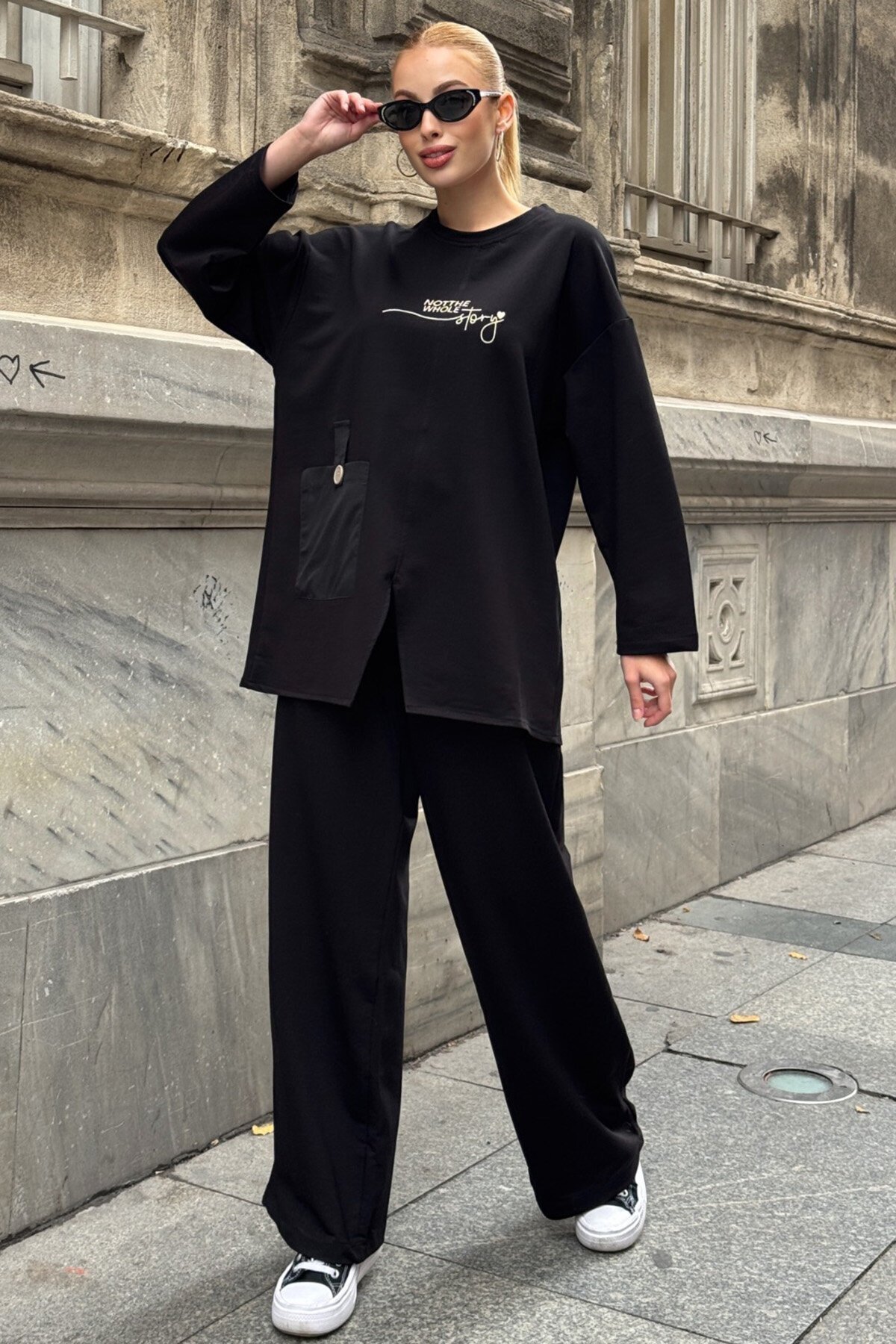 Yazı Baskılı Cep Detaylı Salaş İkili Takım