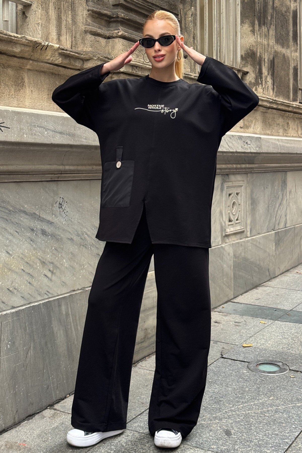 Yazı Baskılı Cep Detaylı Salaş İkili Takım