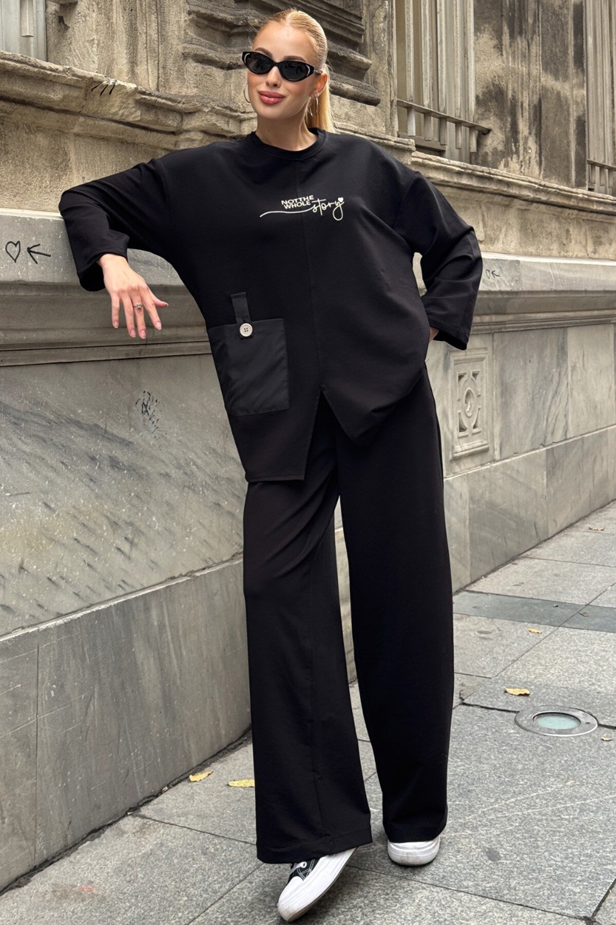 Yazı Baskılı Cep Detaylı Salaş İkili Takım