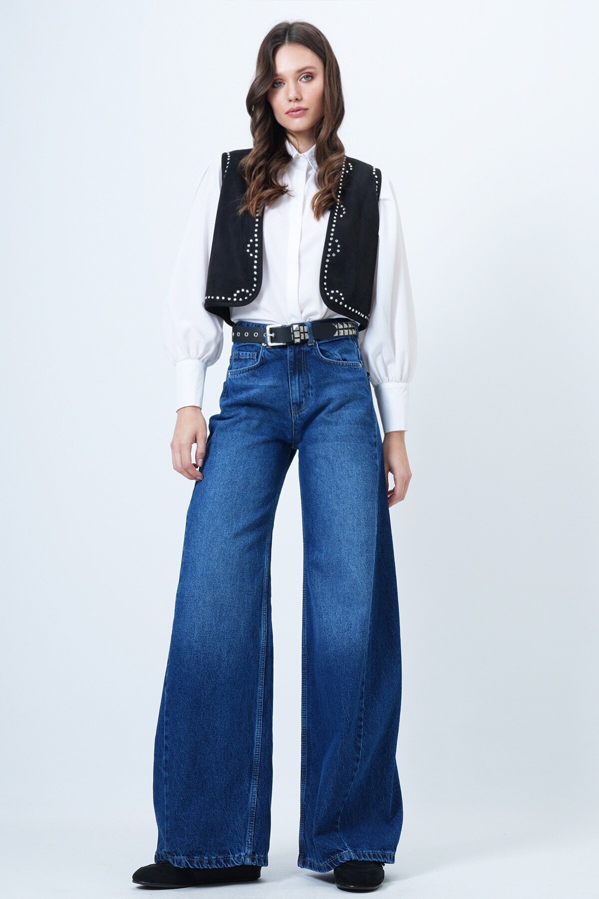 Yüksek Bel 5 Cepli Baggy Jean