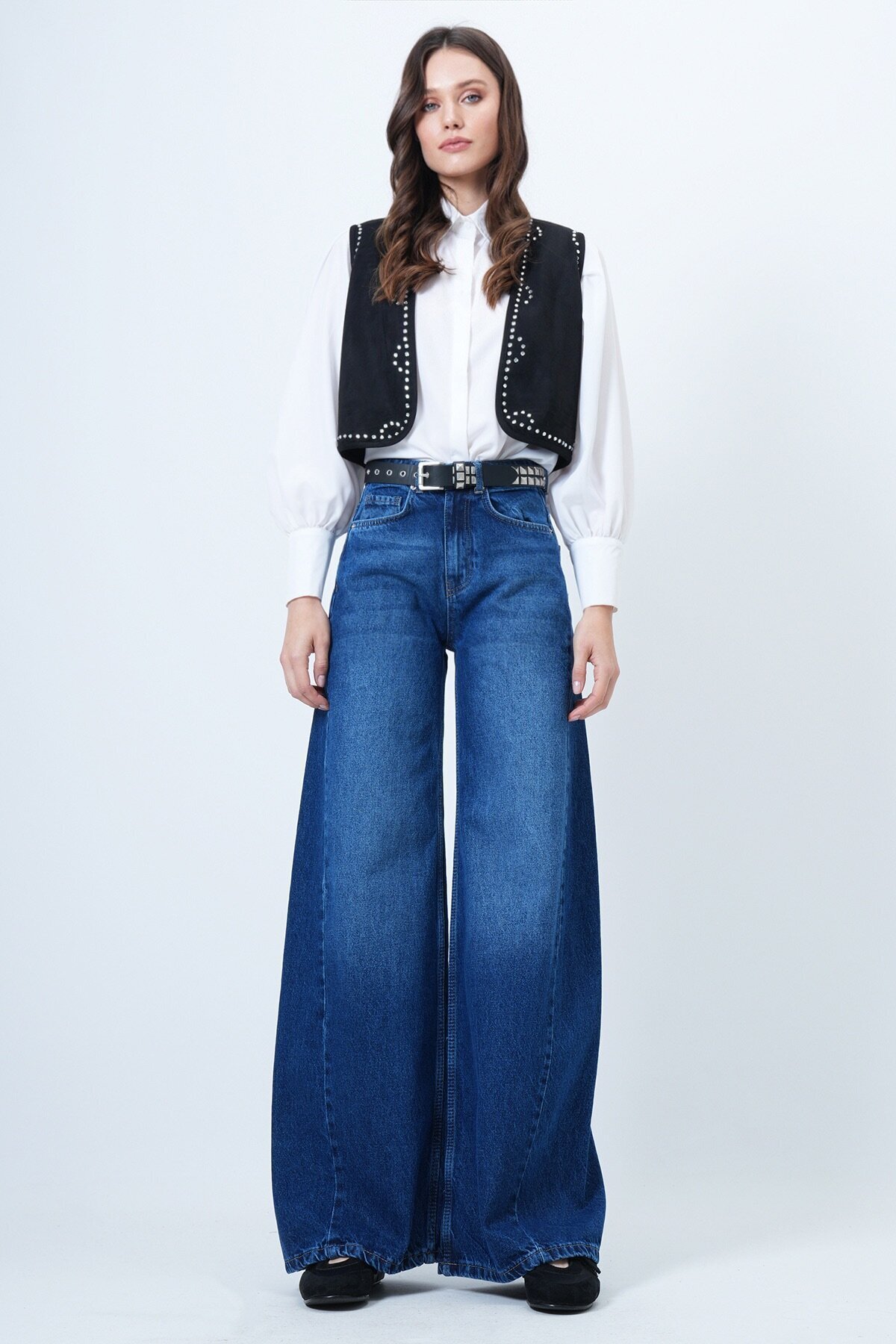 Yüksek Bel 5 Cepli Baggy Jean