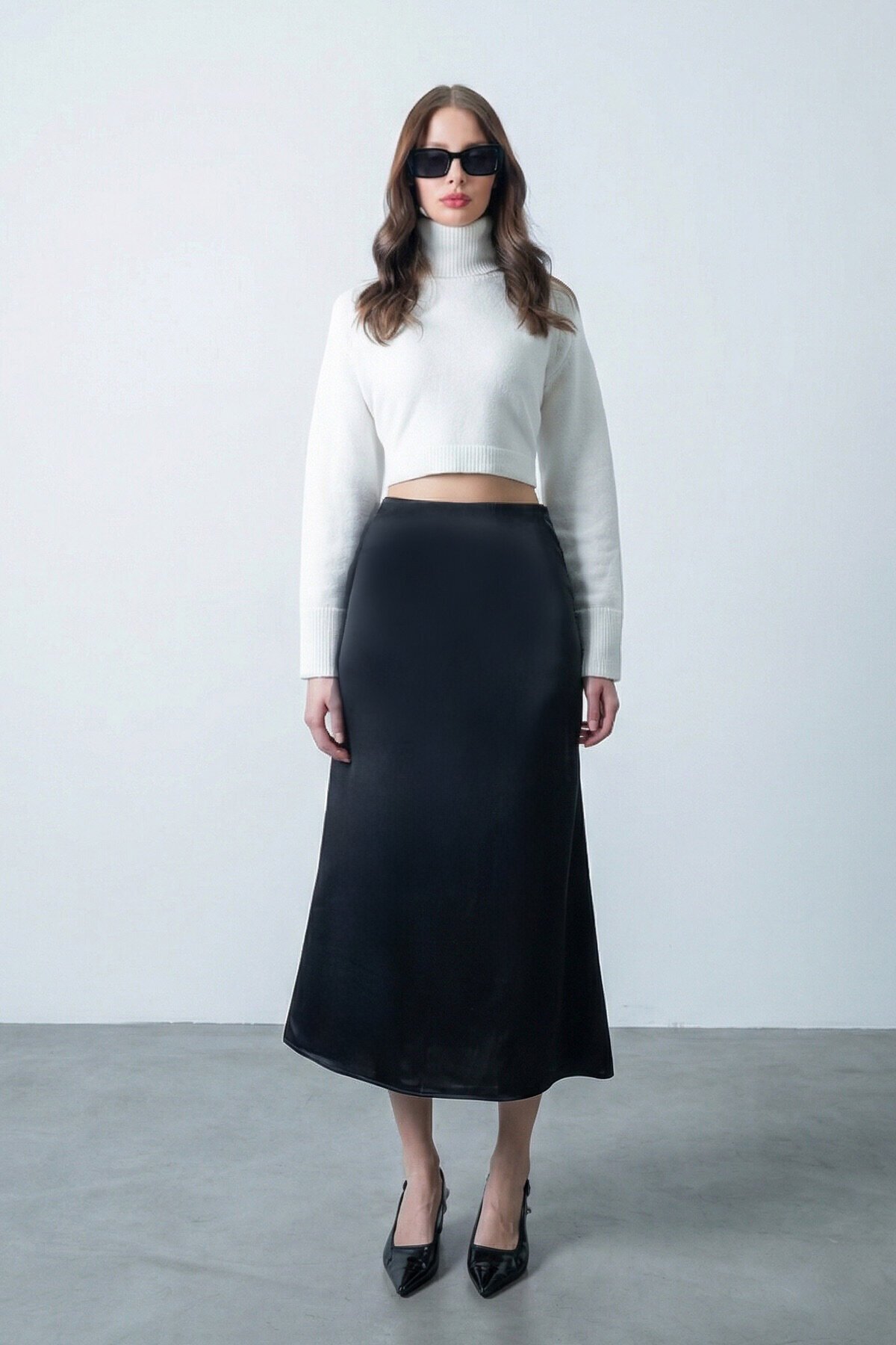 Yüksek Bel Basic Saten Etek