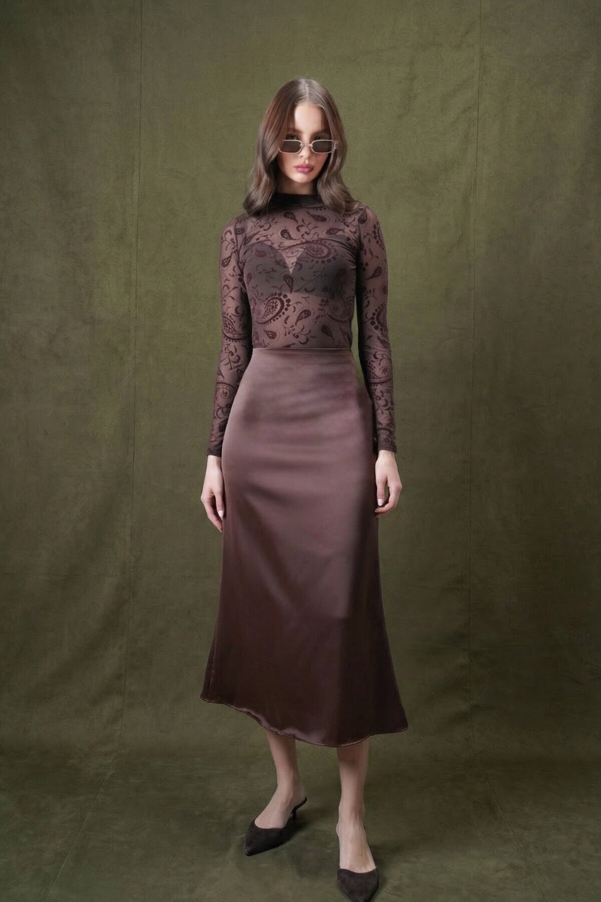 Yüksek Bel Basic Saten Etek