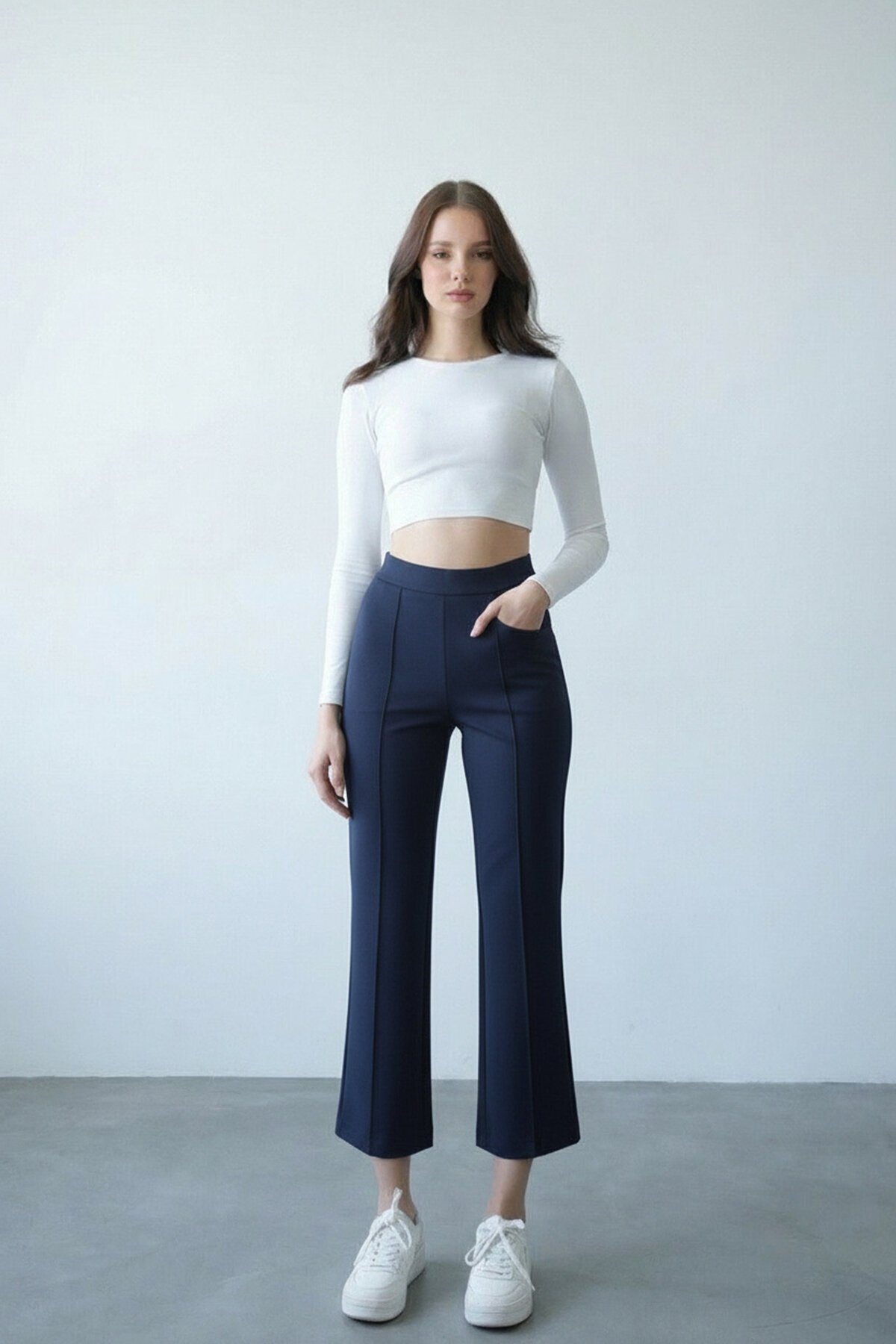 Yüksek Bel Beli Lastikli Çımalı Palazzo Pantolon