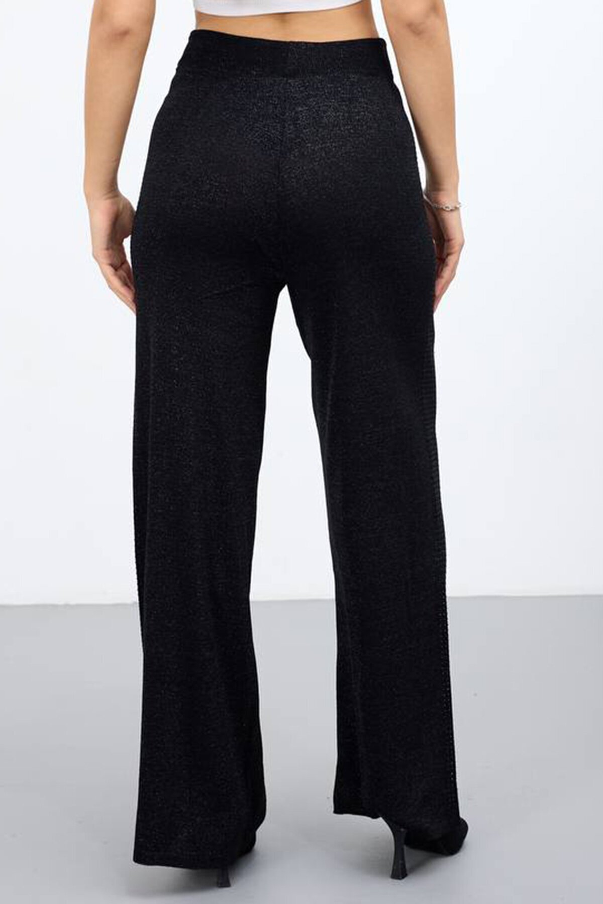 Yüksek Bel Beli Lastikli Palazzo Triko Pantolon