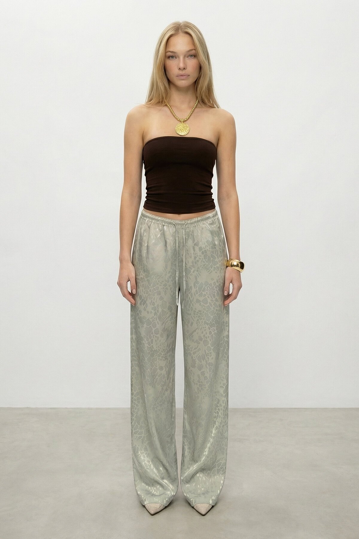 Yüksek Bel Desenli Pantolon