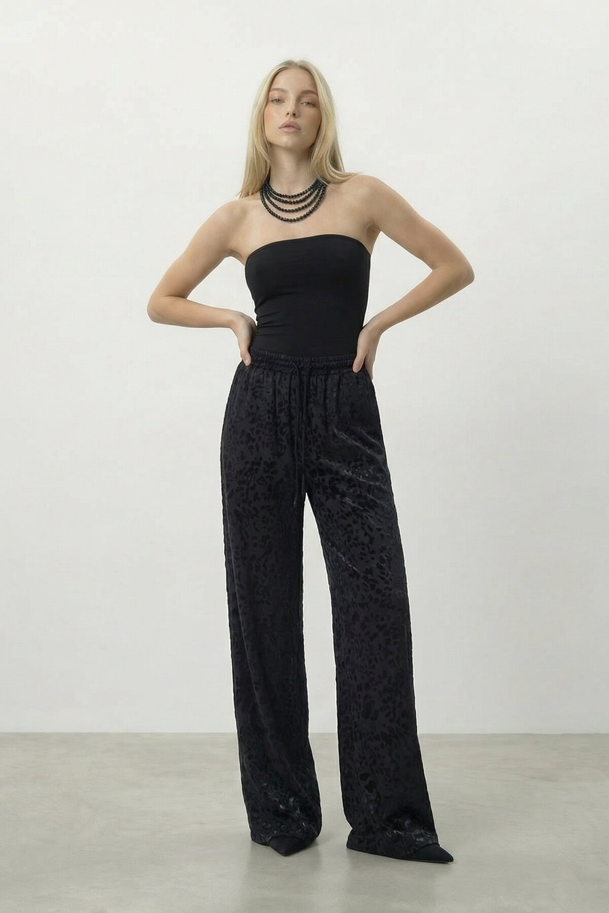 Yüksek Bel Desenli Pantolon