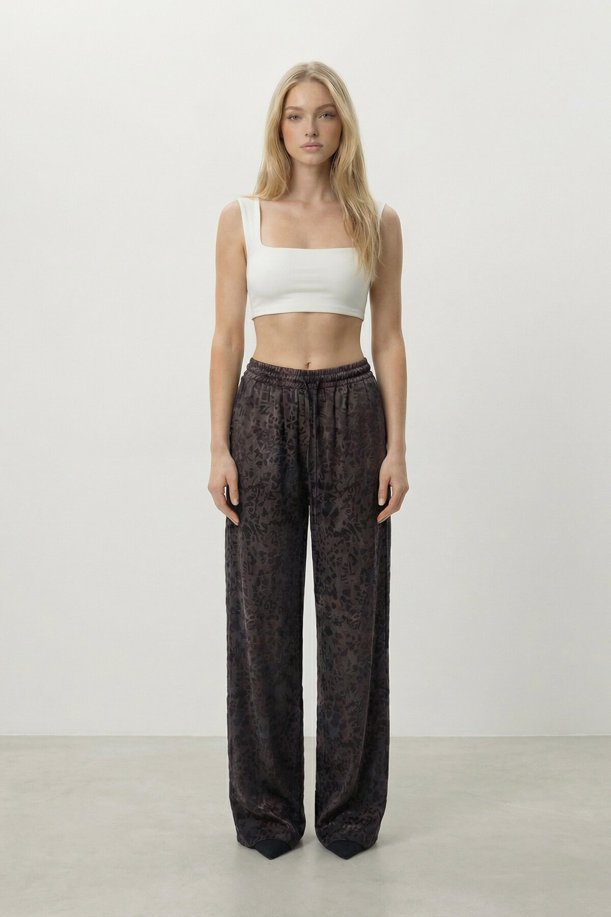 Yüksek Bel Desenli Pantolon