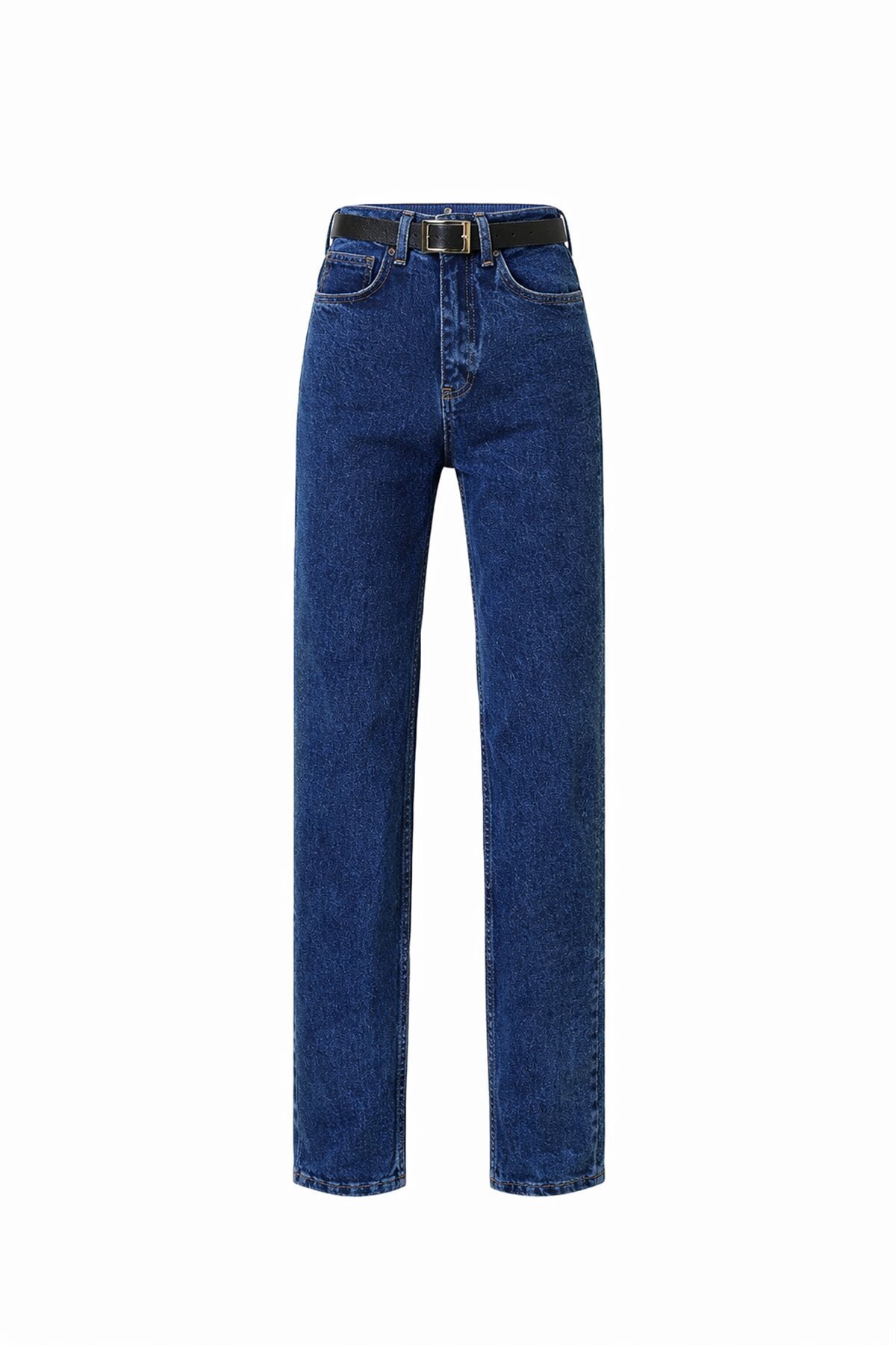 Yüksek Bel Düz Paça 5 Cepli Denim Pantolon