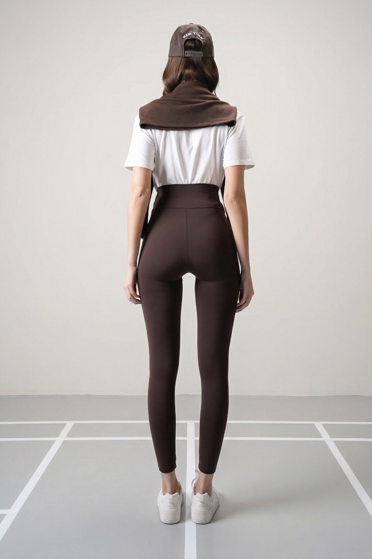 Kahverengi Yüksek Bel Şardonlu Tayt