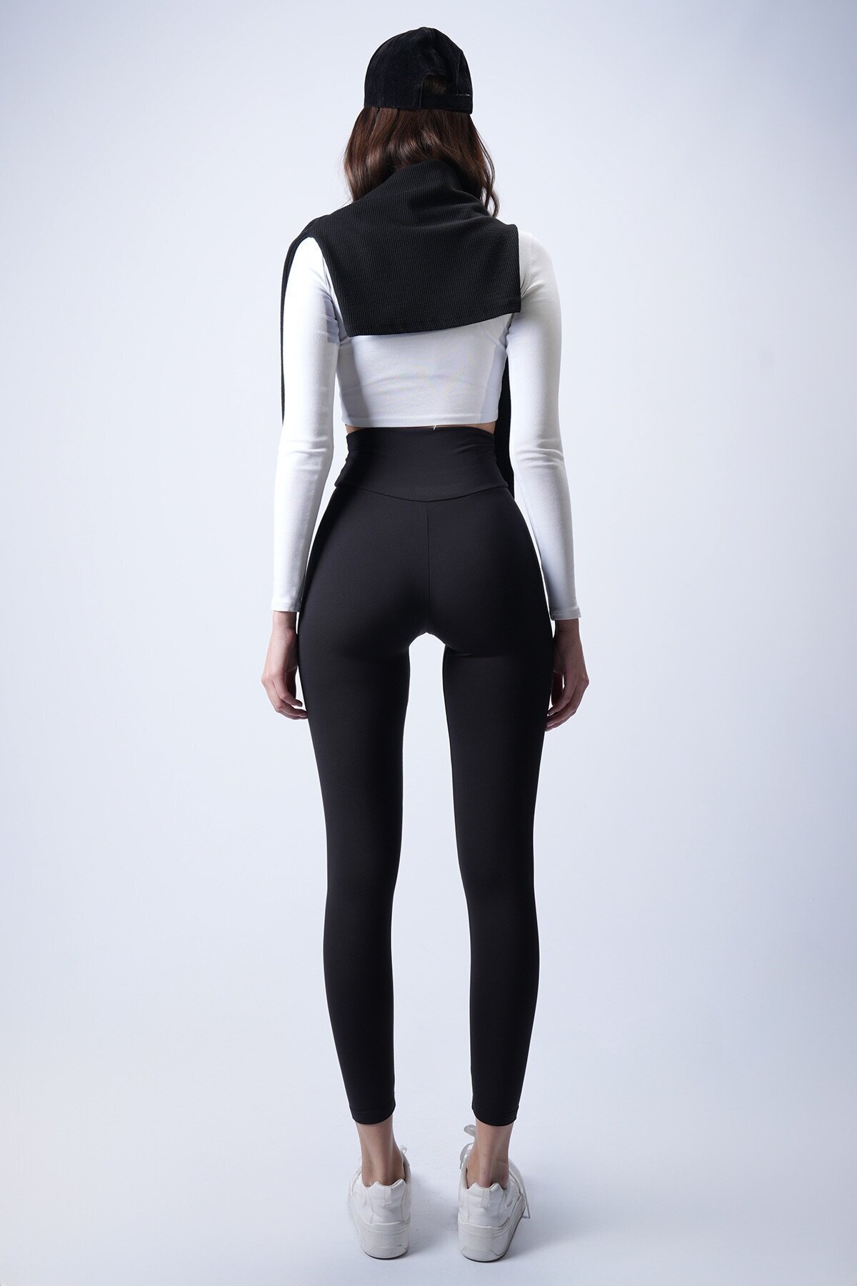 Siyah Yüksek Bel Şardonlu Tayt