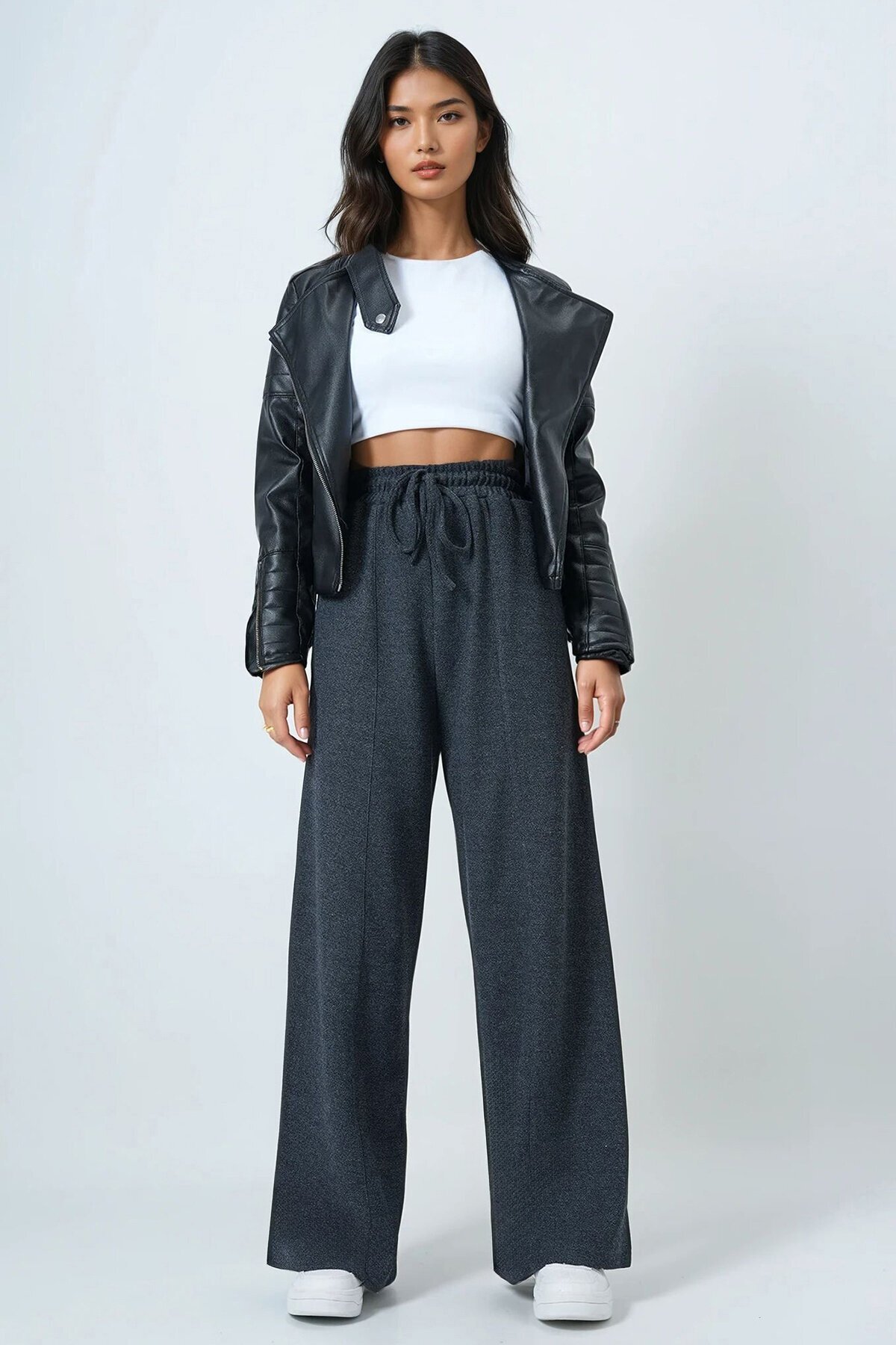 Yüksek Bel Yıkamalı Degradeli Beli Lastikli Kalın Pantolon