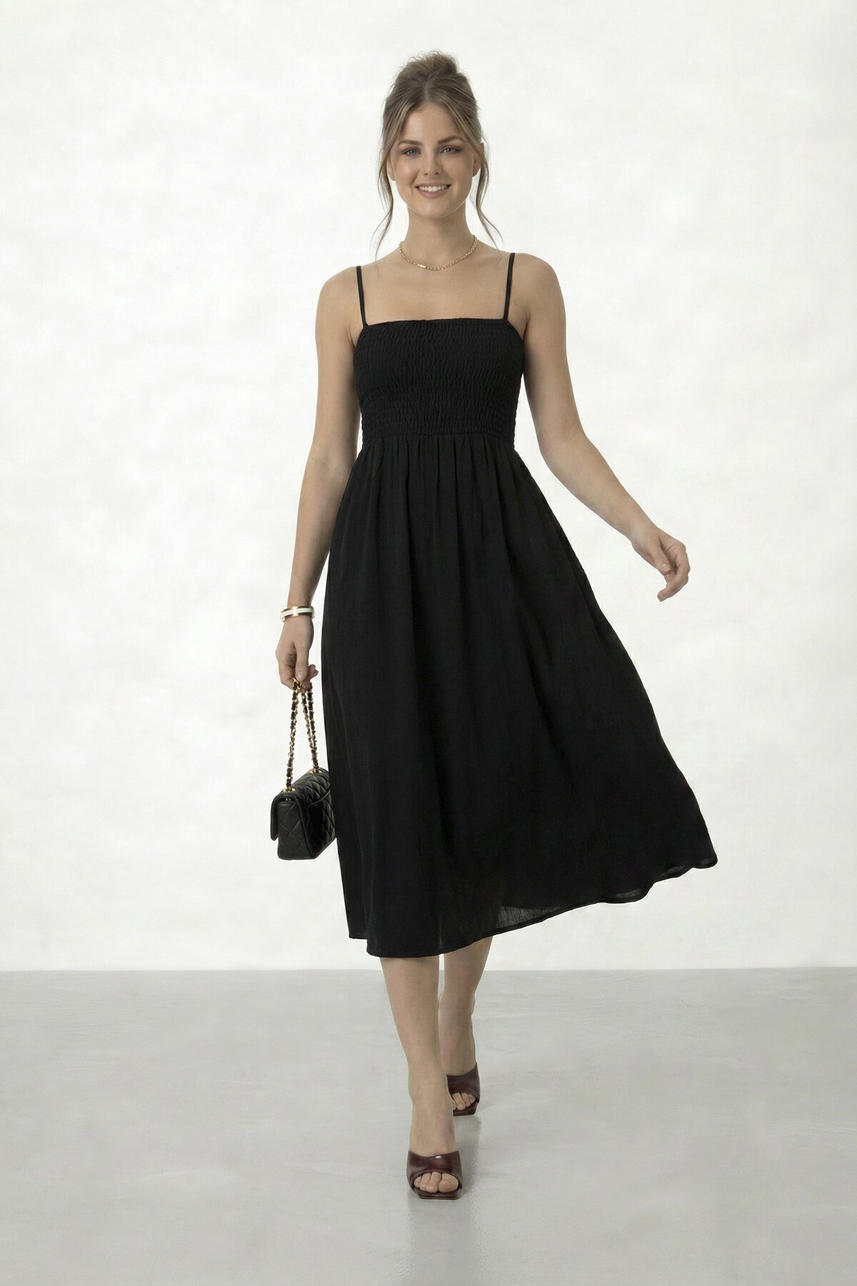 Askılı Gipeli Midi Elbise