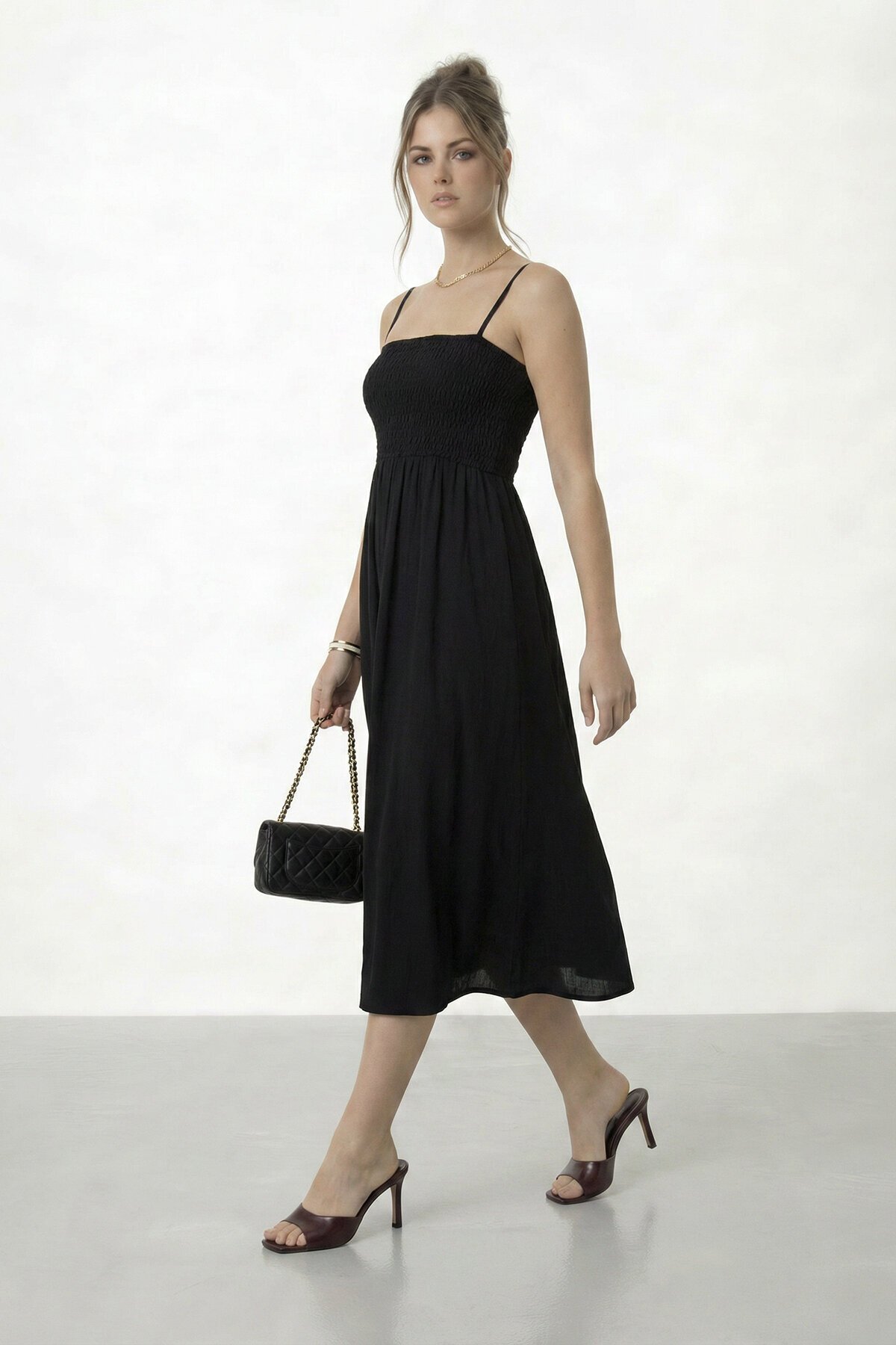 Askılı Gipeli Midi Elbise