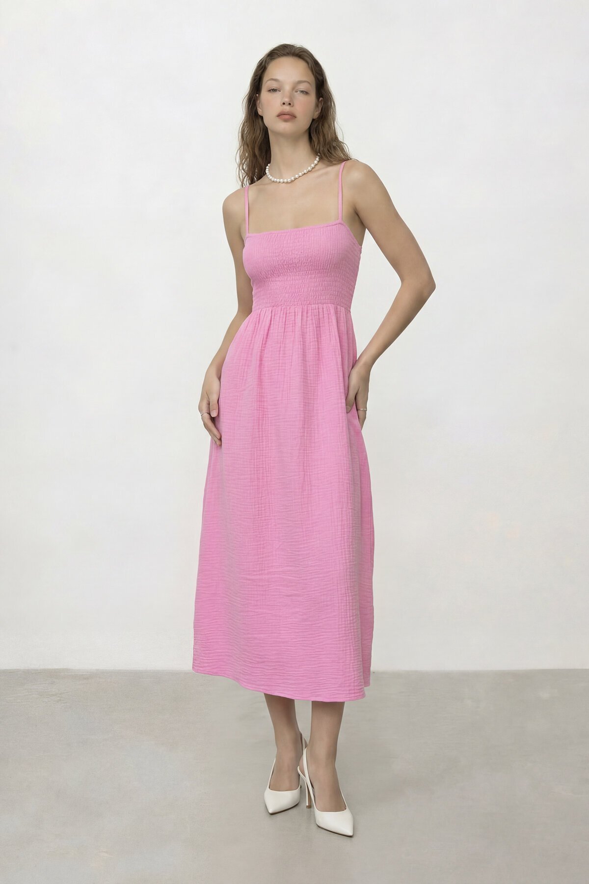 Askılı Gipeli Midi Elbise