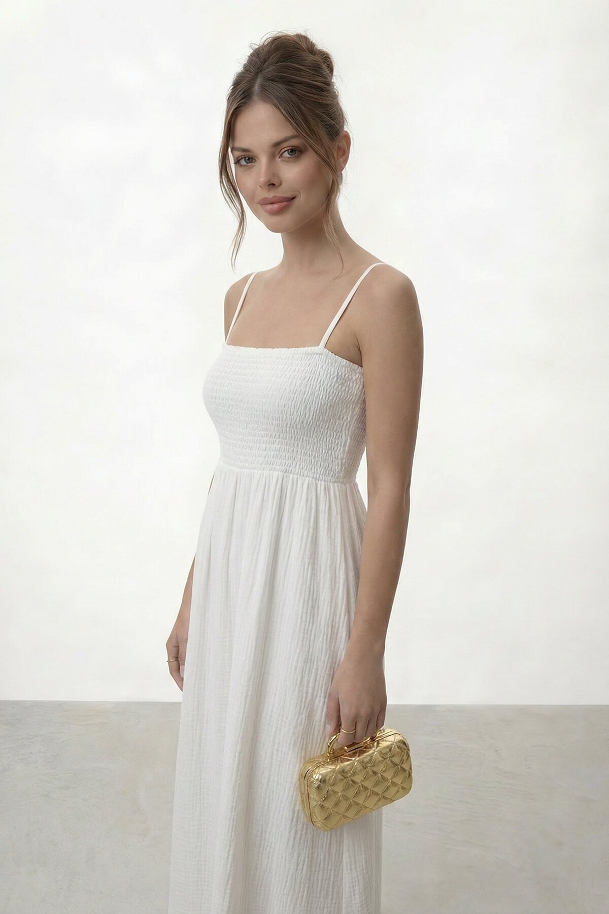 Askılı Gipeli Midi Elbise