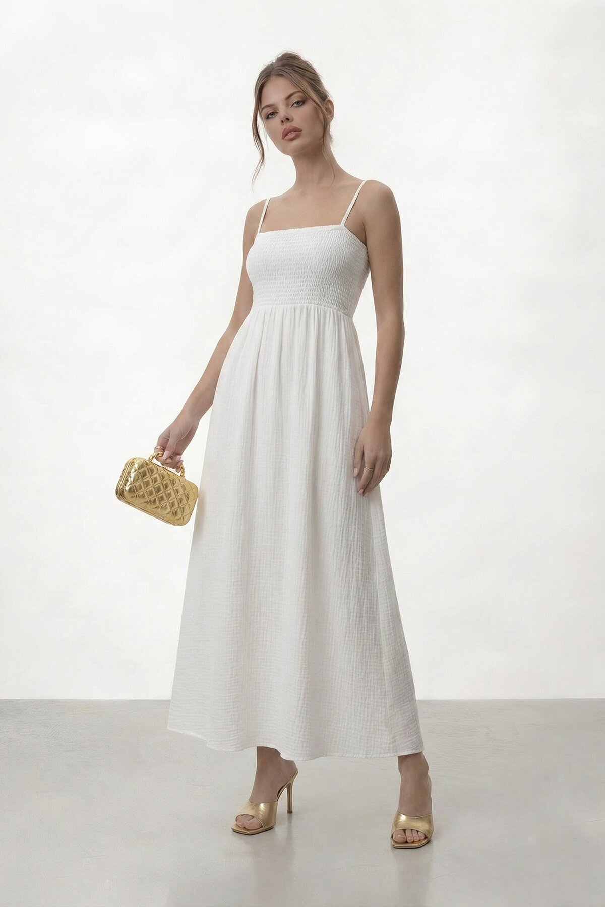 Askılı Gipeli Midi Elbise