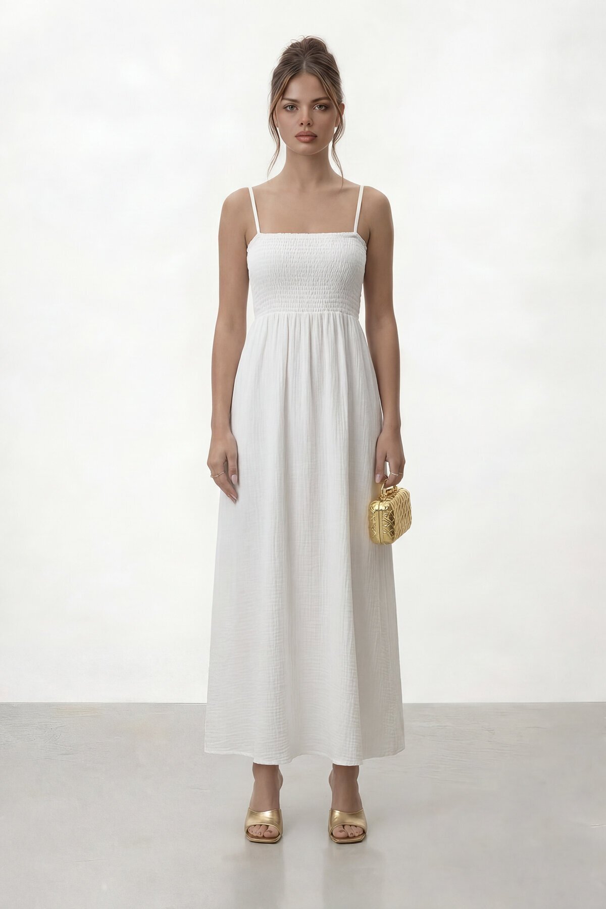 Askılı Gipeli Midi Elbise