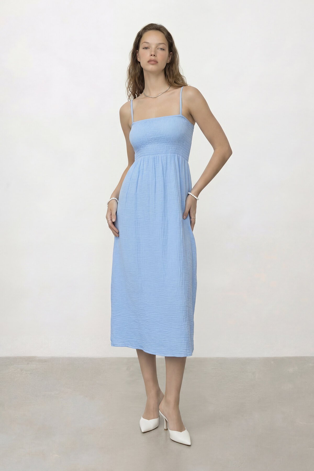 Askılı Gipeli Midi Elbise