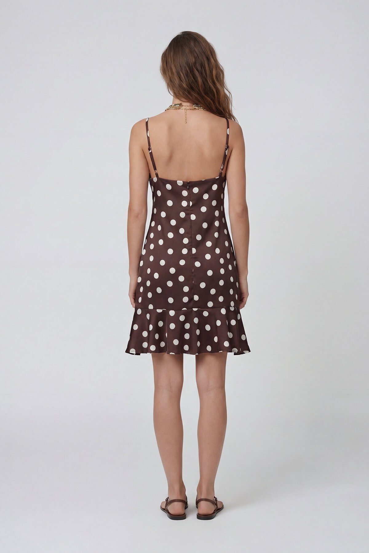 Ayarlanabilinir Askılı Sırt Fermuarlı İçi Astarlı Valonlu Elbise