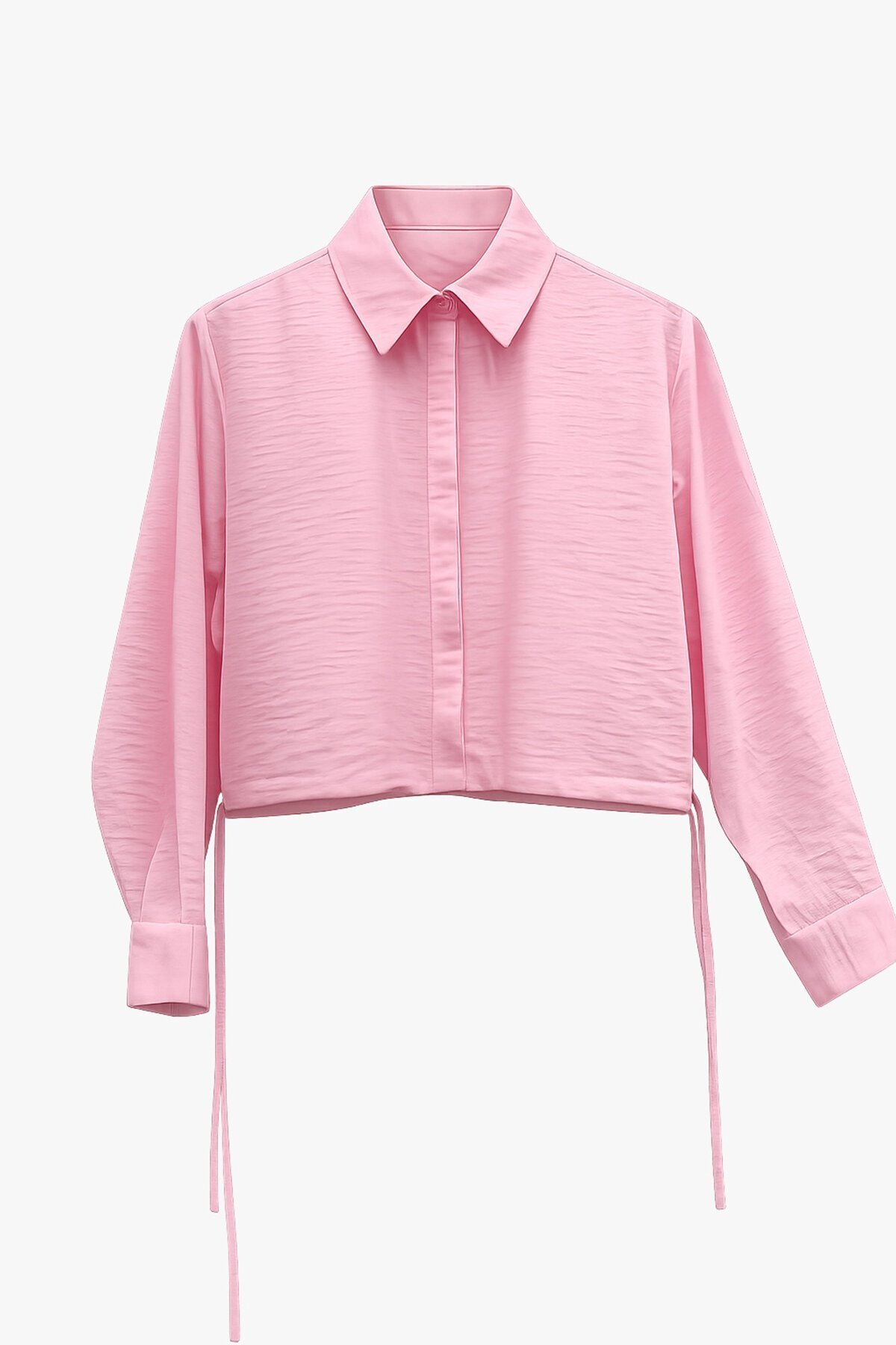 Bağcık Detaylı Gömlek Yaka Bluz