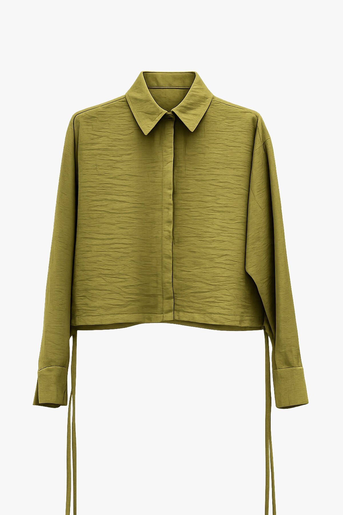 Bağcık Detaylı Gömlek Yaka Bluz