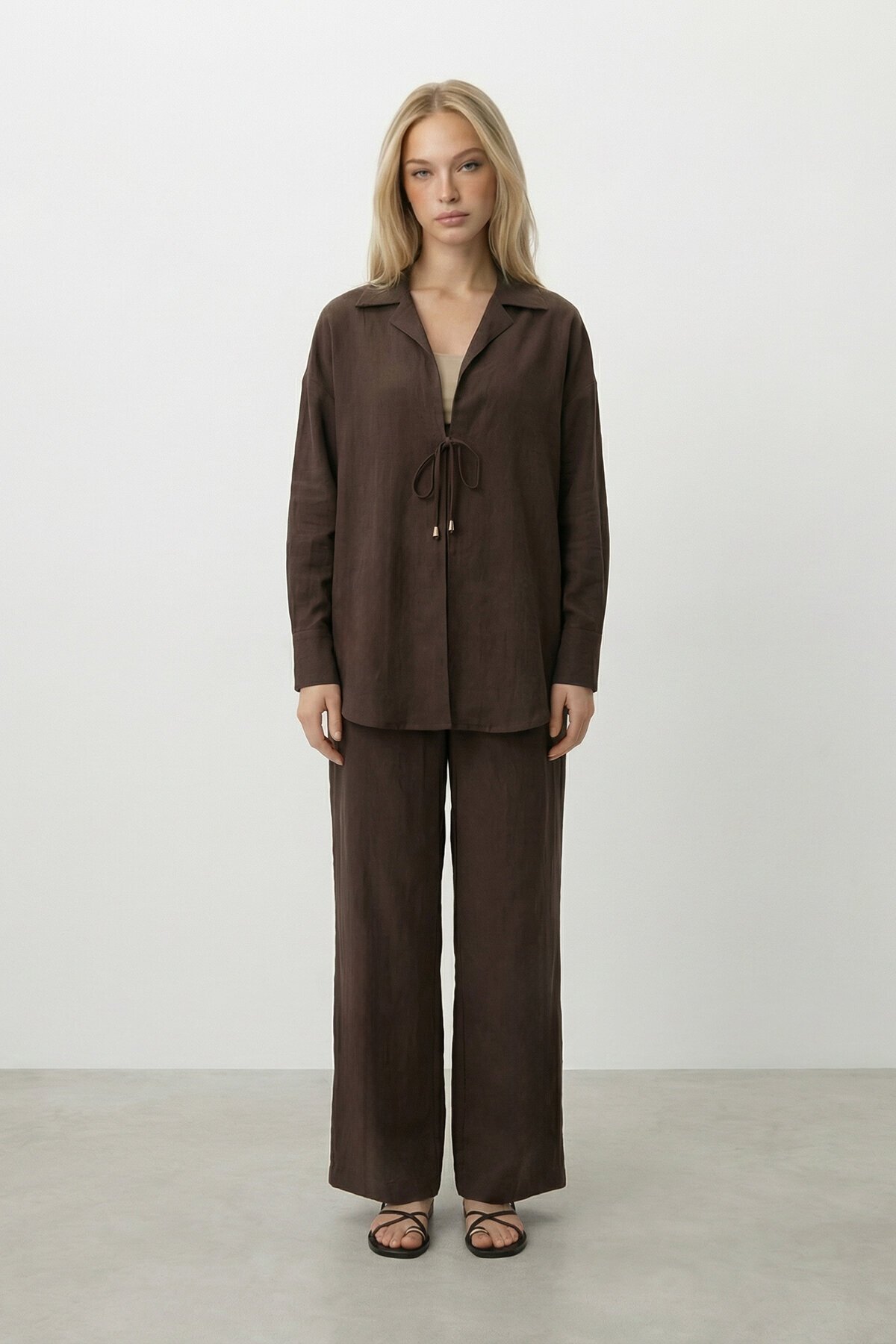 Bağcıklı Oversize Bluz Ve Pantolon Takım