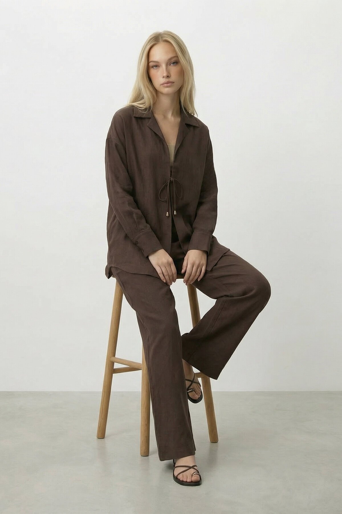 Bağcıklı Oversize Bluz Ve Pantolon Takım