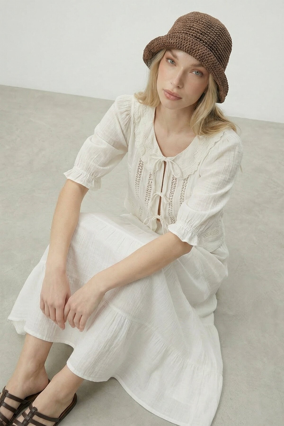 Bağlamalı Bluz Ve Lastikli Midi Etek Takım