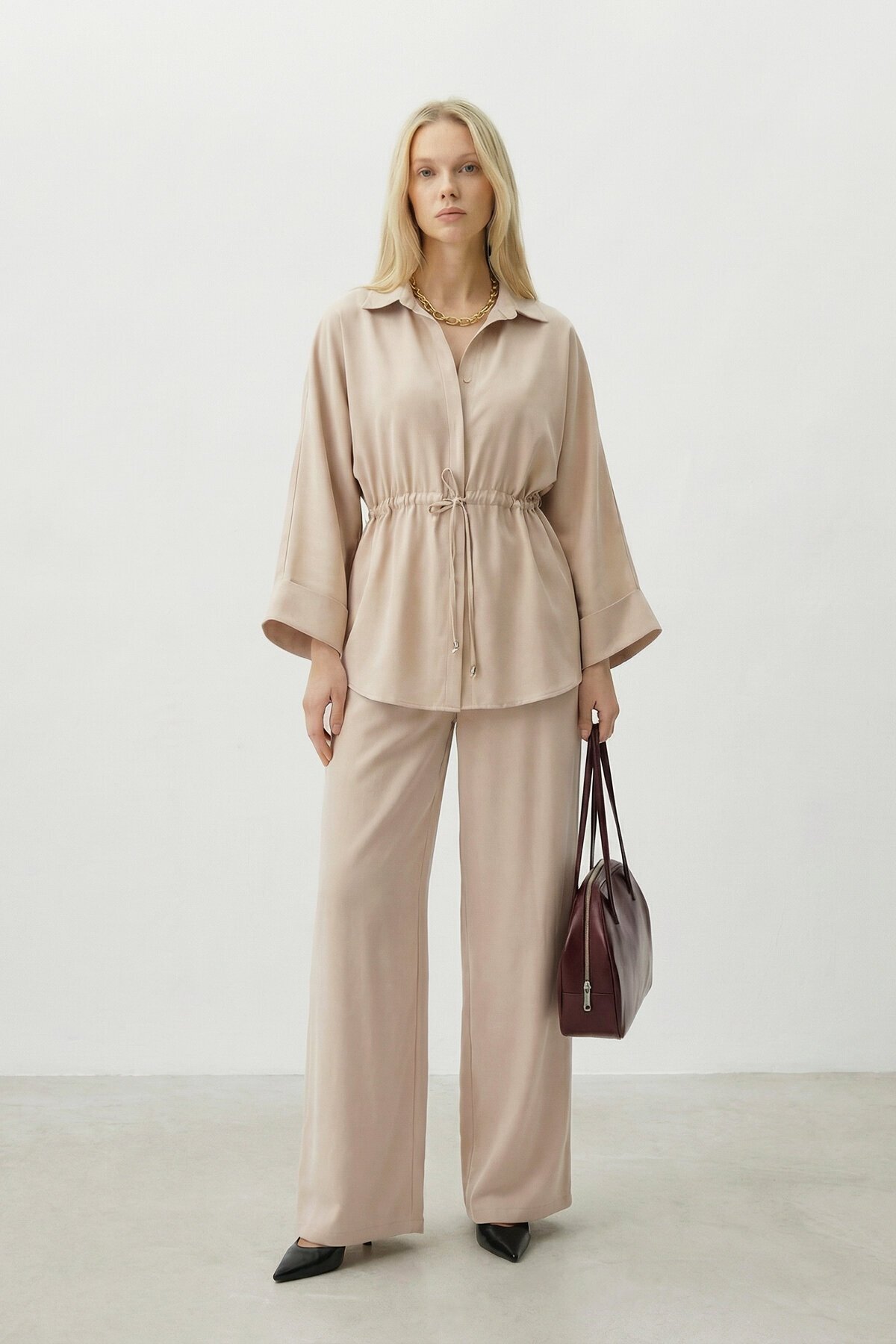 Bağlamalı Gömlek Ve Pantolon Takım