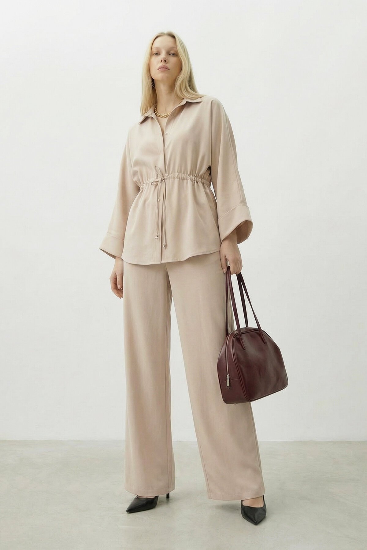 Bağlamalı Gömlek Ve Pantolon Takım