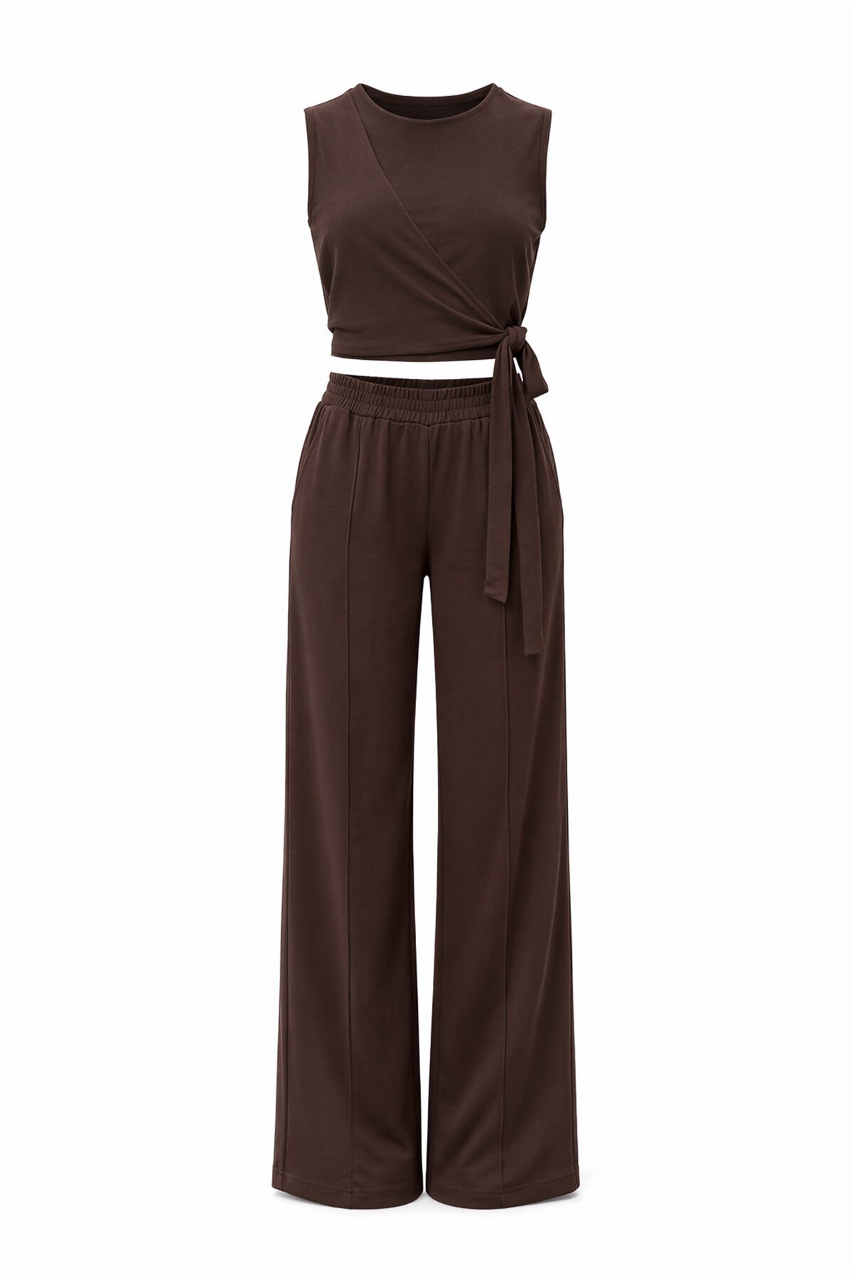 Bağlamalı Kolsuz Bluz Ve Pantolon Takım