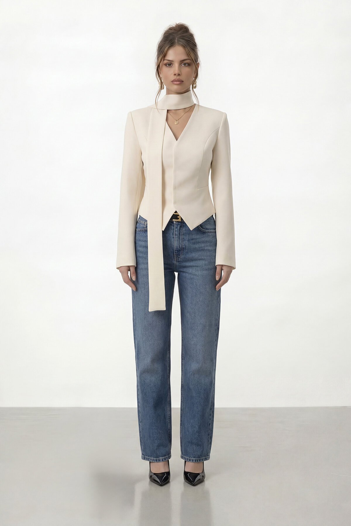 Bağlamalı V Yaka Uzun Kol Bluz