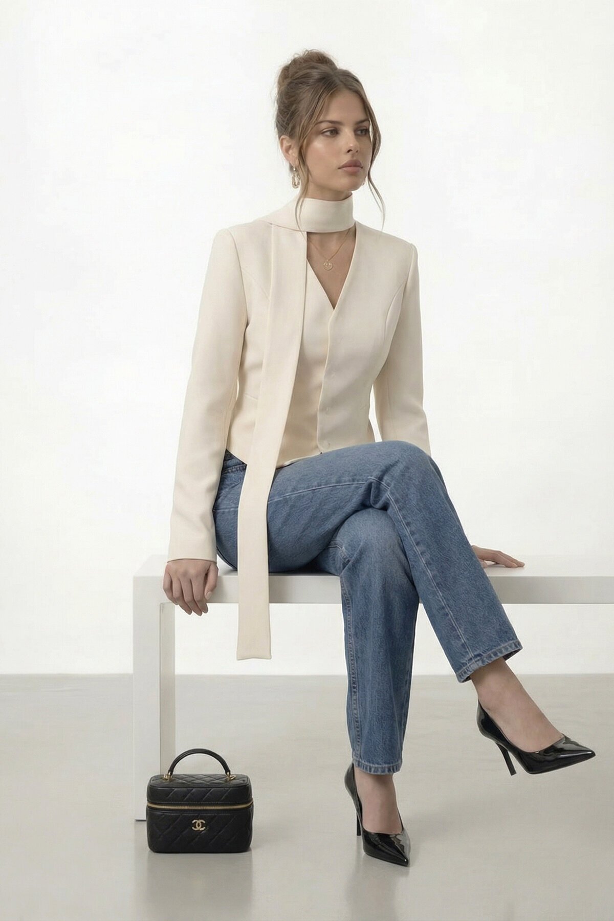 Bağlamalı V Yaka Uzun Kol Bluz