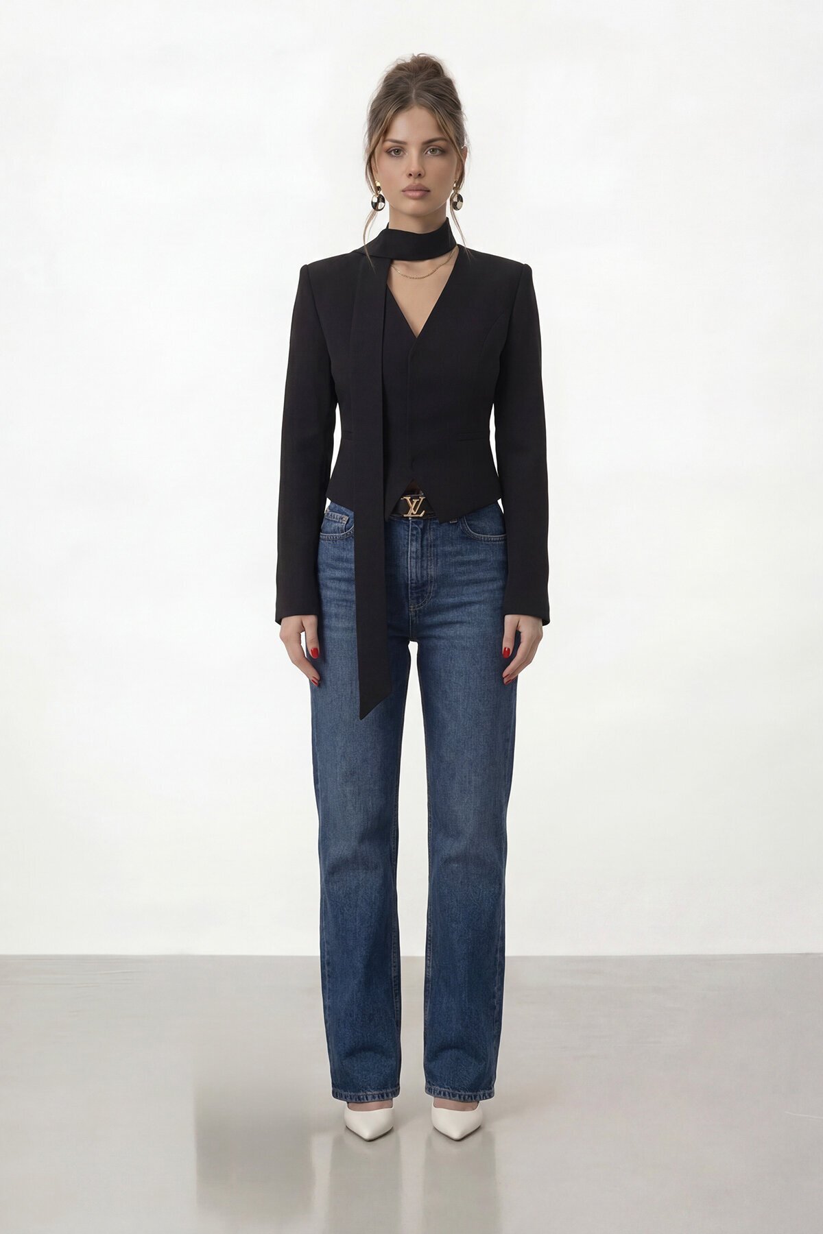 Bağlamalı V Yaka Uzun Kol Bluz