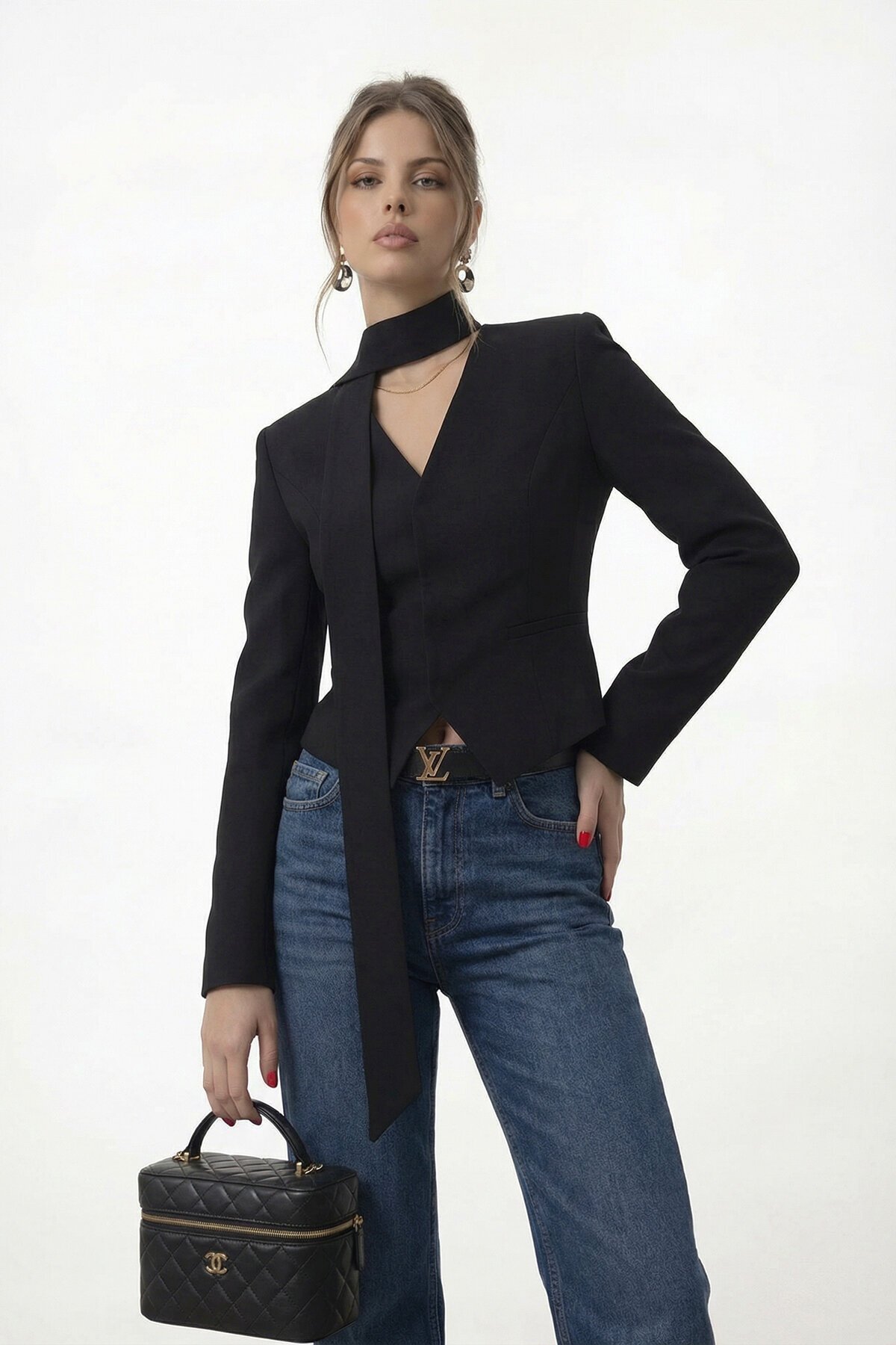 Bağlamalı V Yaka Uzun Kol Bluz