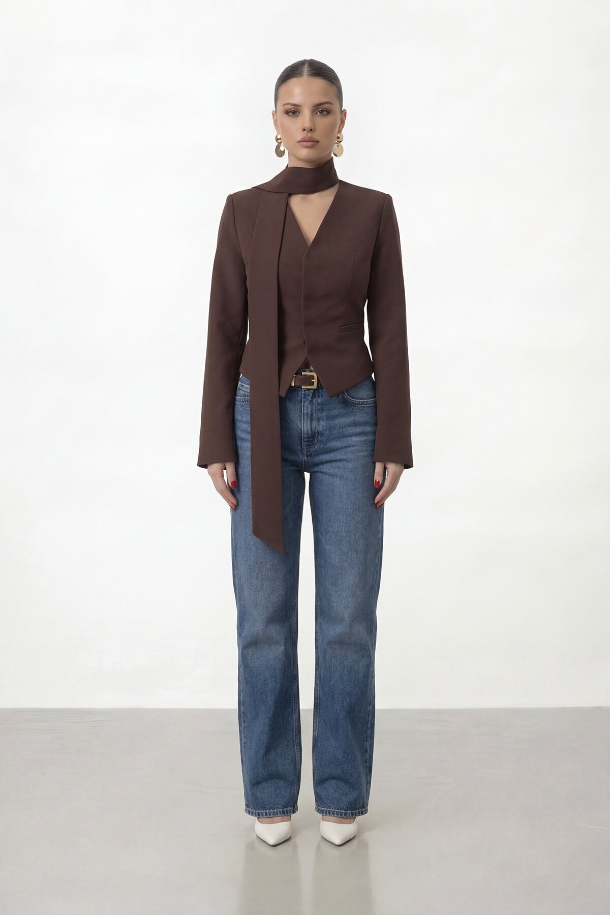 Bağlamalı V Yaka Uzun Kol Bluz