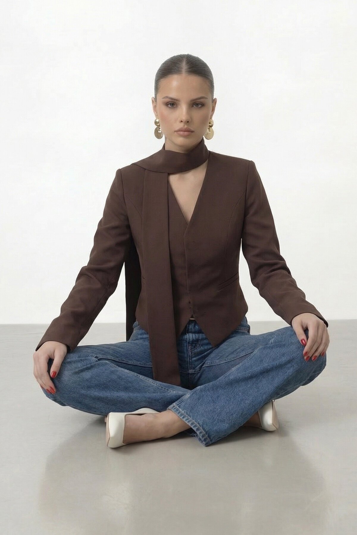 Bağlamalı V Yaka Uzun Kol Bluz