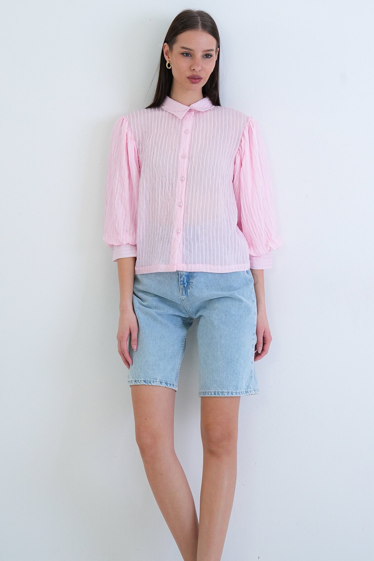 Balon Kol Transparan Gömlek