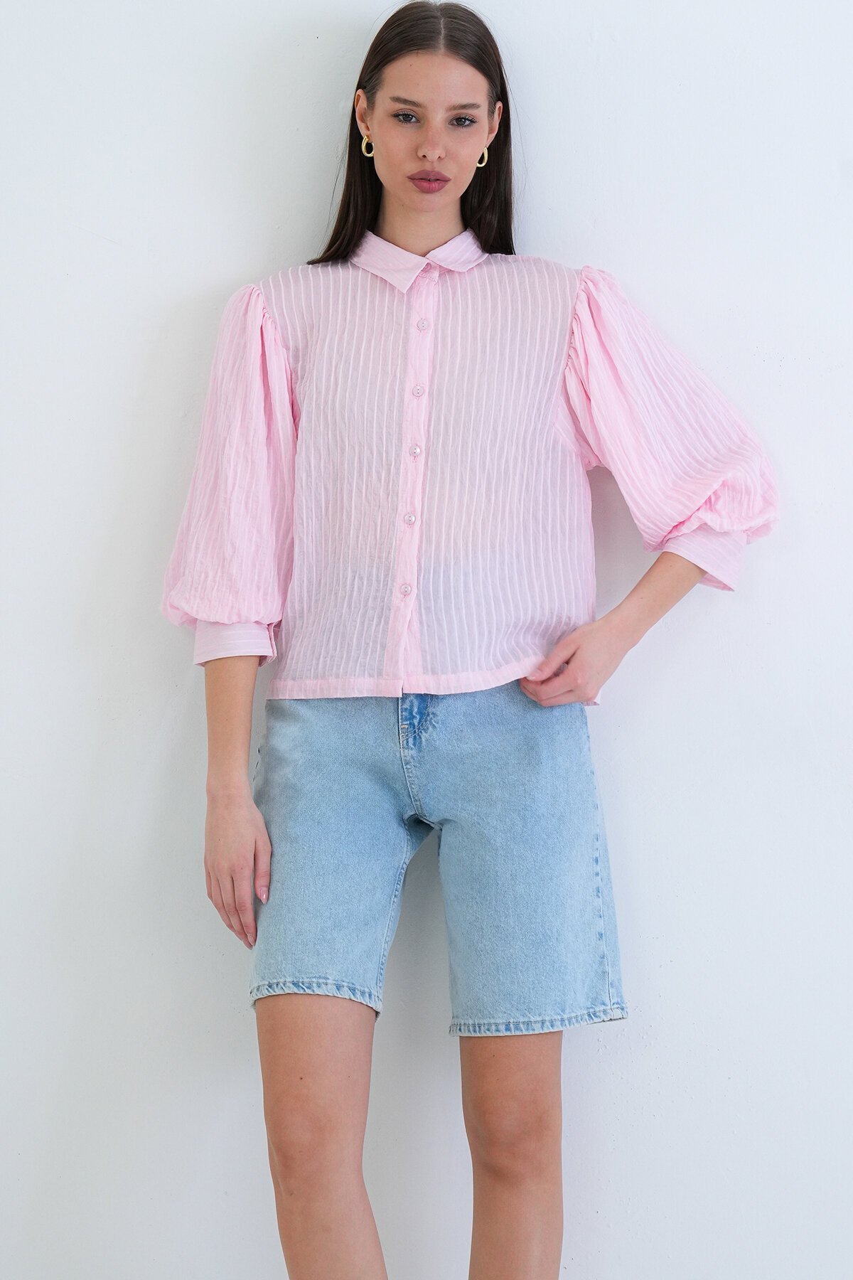 Balon Kol Transparan Gömlek