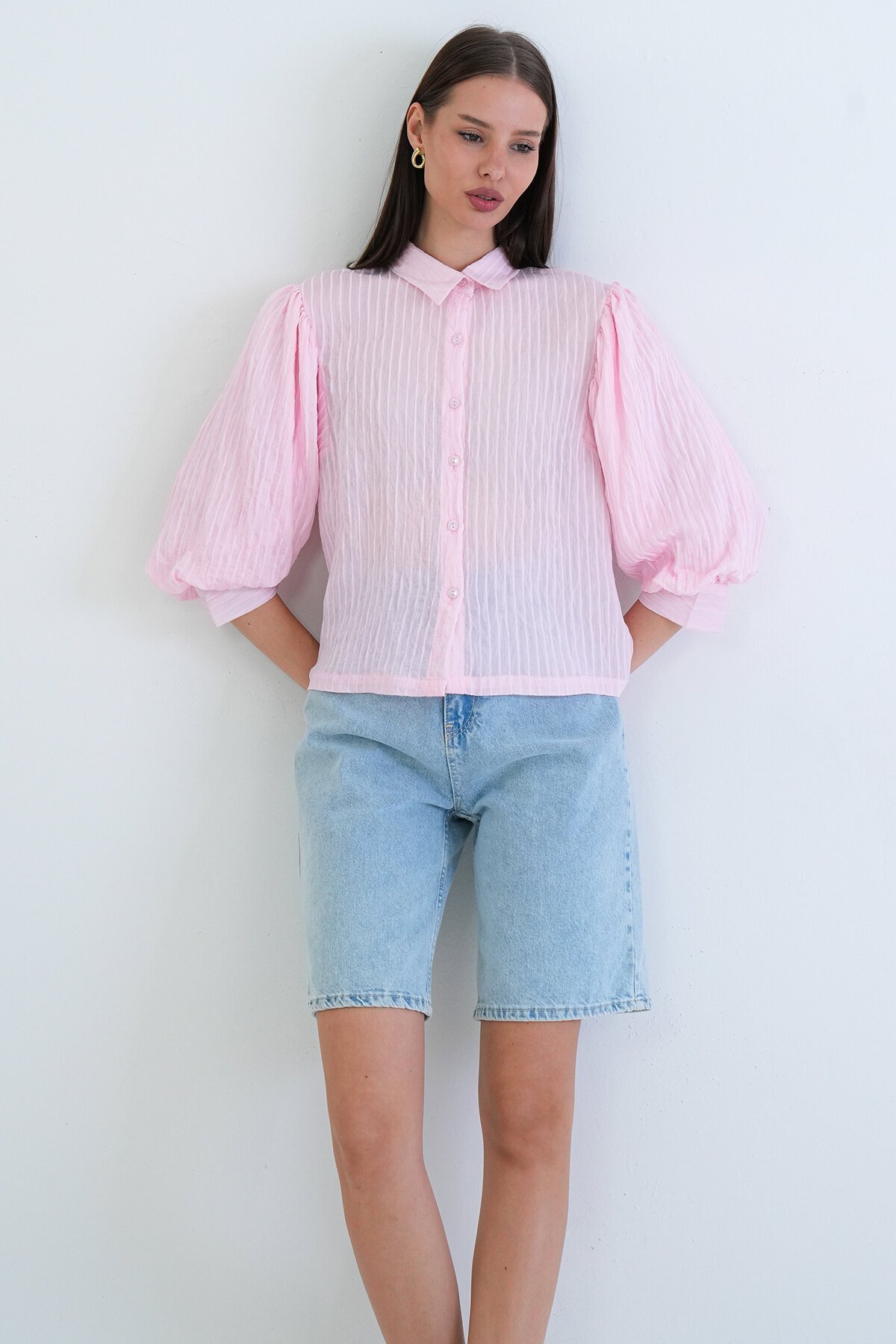 Balon Kol Transparan Gömlek