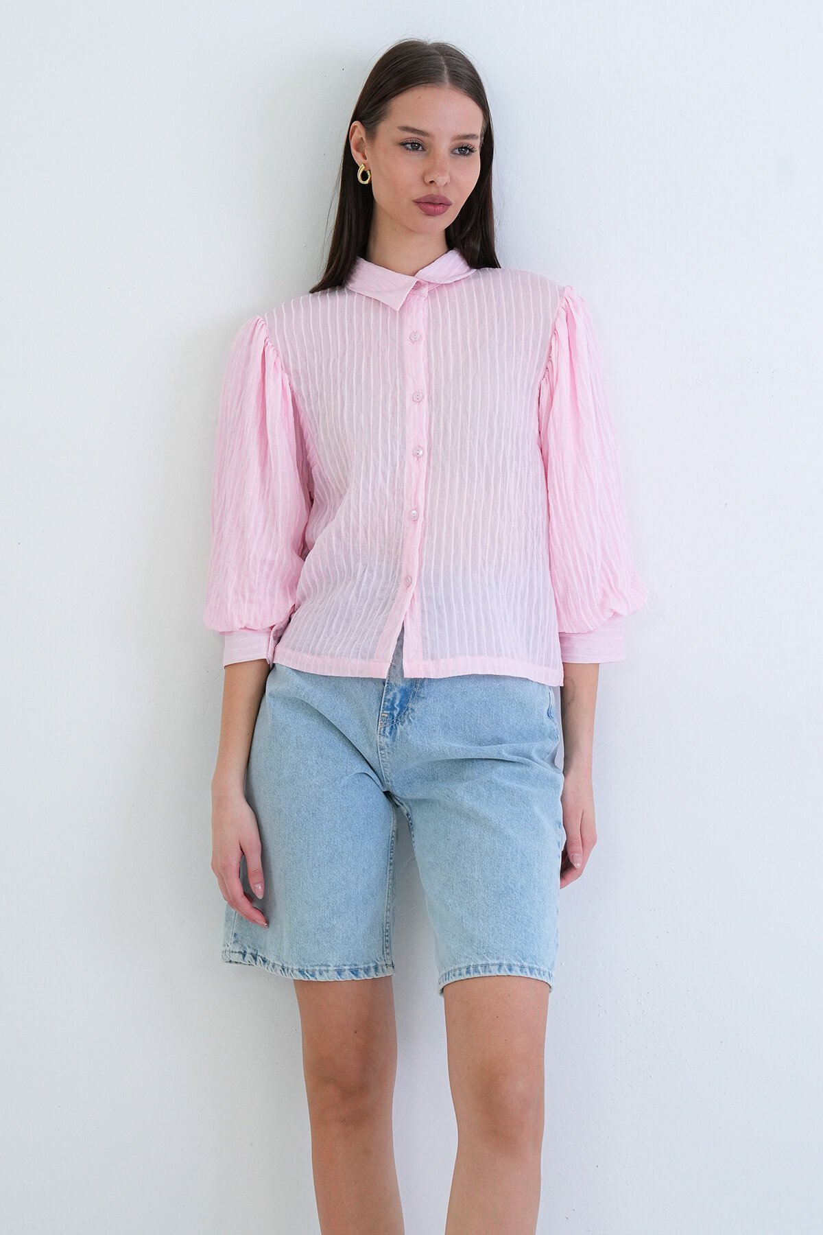 Balon Kol Transparan Gömlek