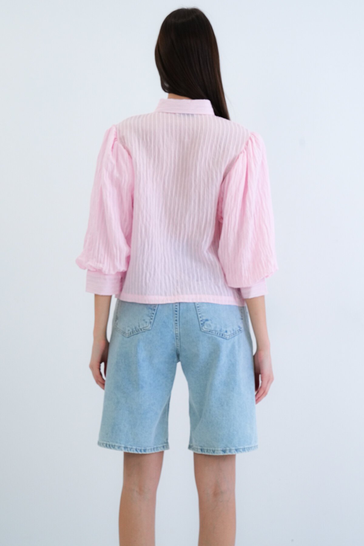 Balon Kol Transparan Gömlek