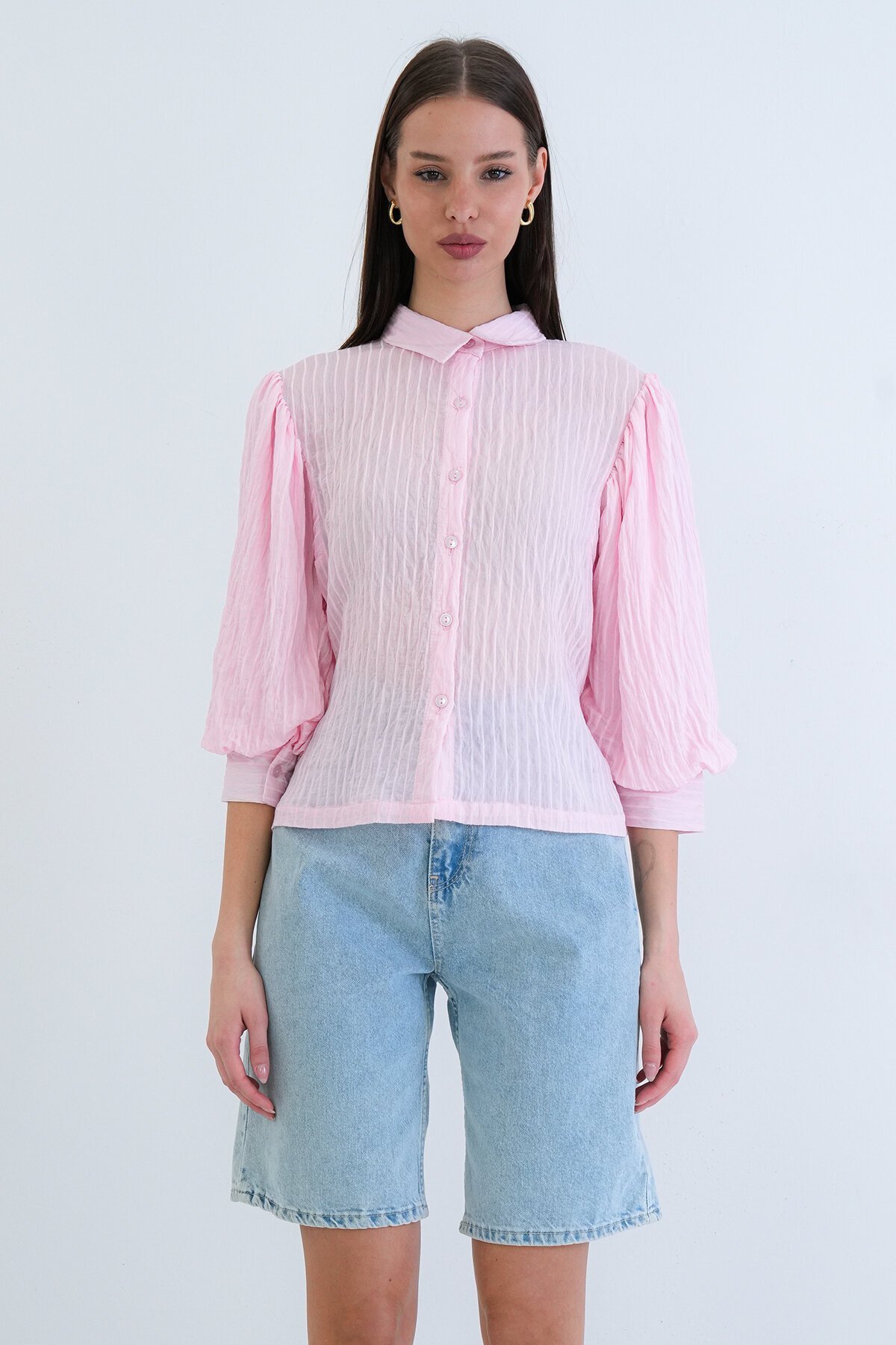 Balon Kol Transparan Gömlek