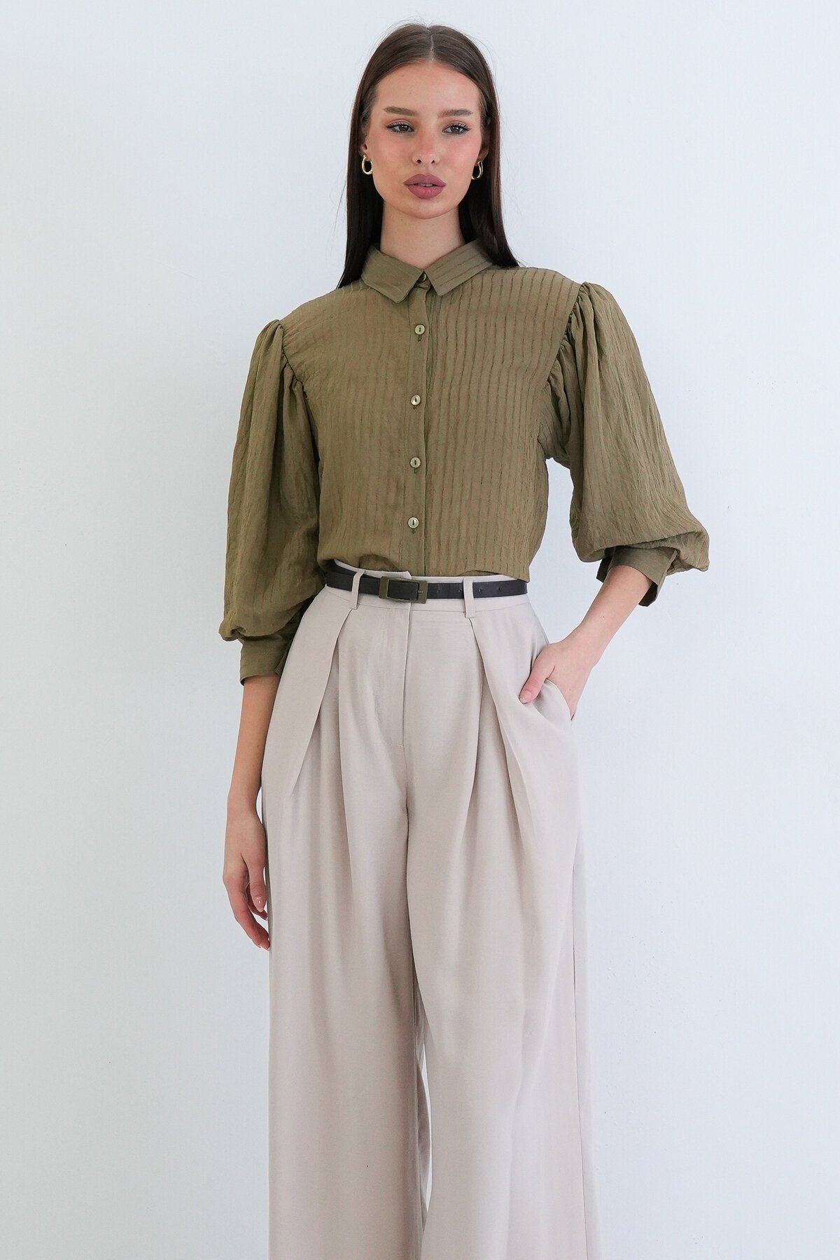 Balon Kol Transparan Gömlek