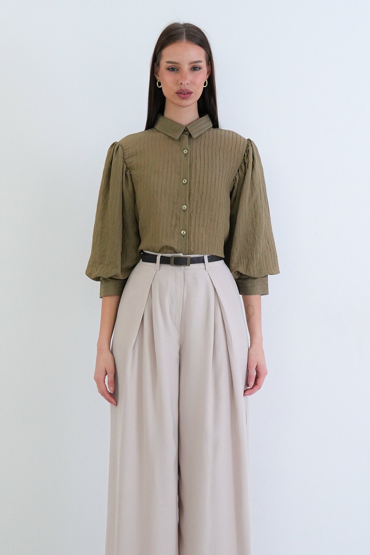 Balon Kol Transparan Gömlek