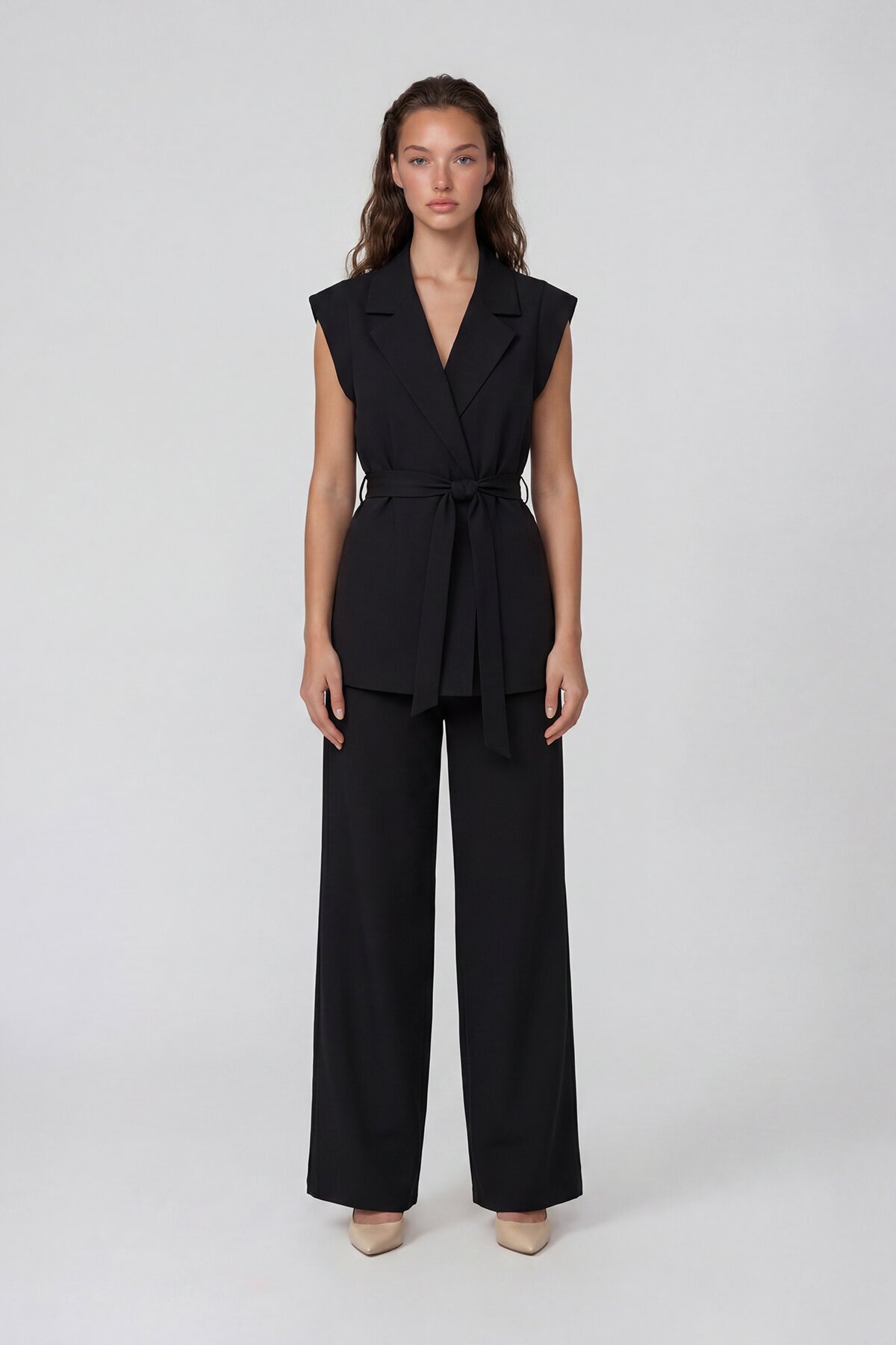 Beli Lastikli Çift Cepli Pantolon Ve Kolsuz Ceket Müslim Takım