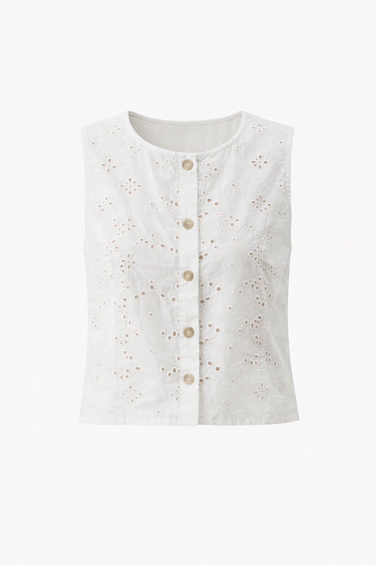 Beyaz Bisiklet Yaka Güpür Yelek